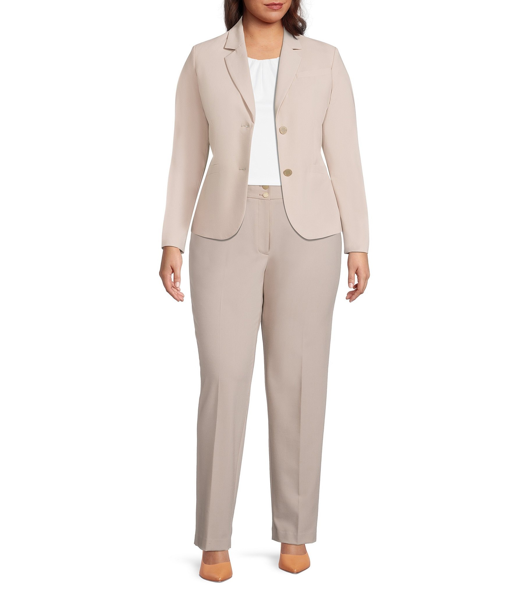 Calvin Klein Plus Size 2 Button Luxe Notch Collar Jacket & Plus Classic Fit  Straight Leg Pants | Dillard's
