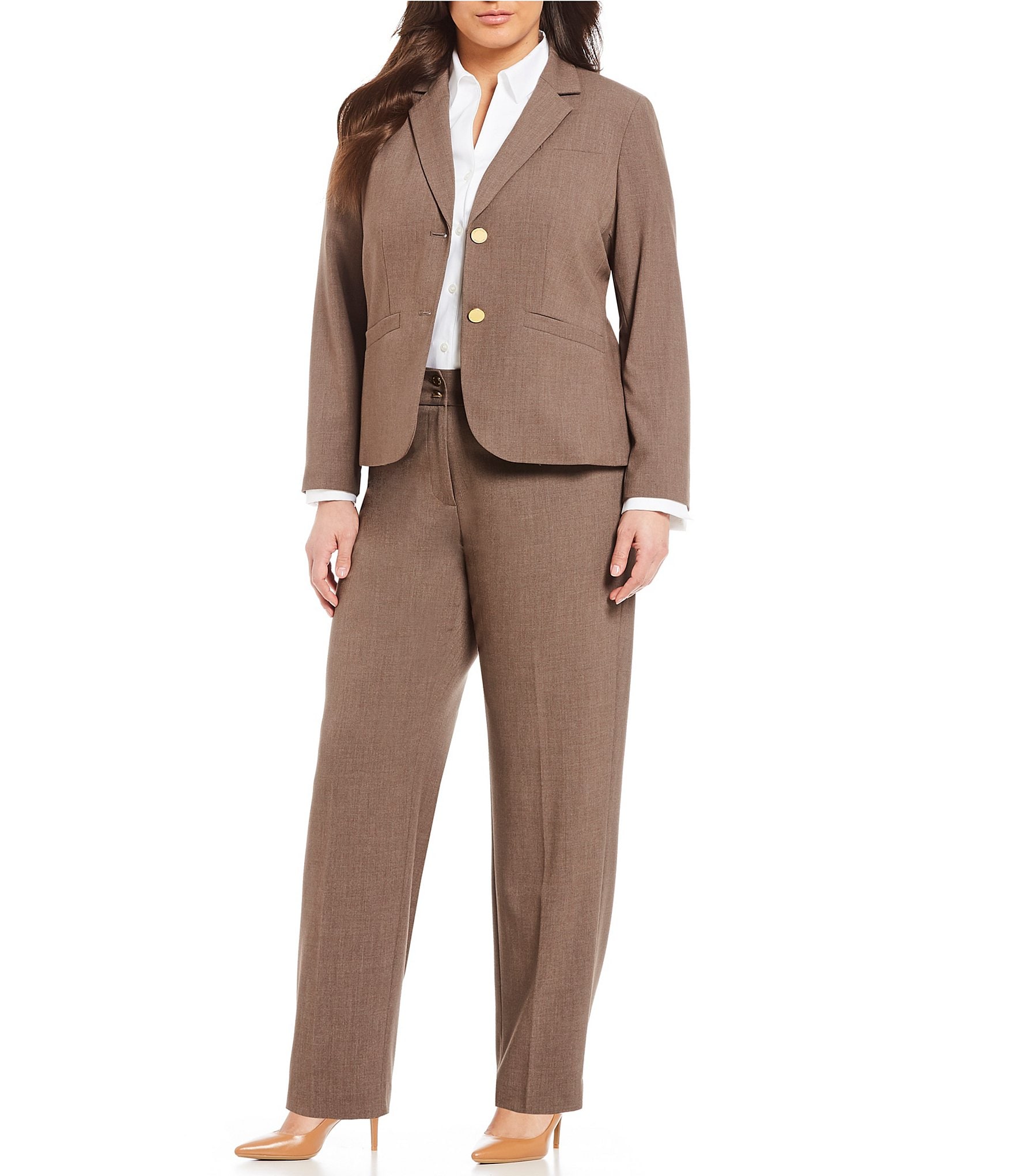 Calvin Klein Plus Size 2 Button Luxe Notch & Plus Classic Straight Leg Pants | Dillard's