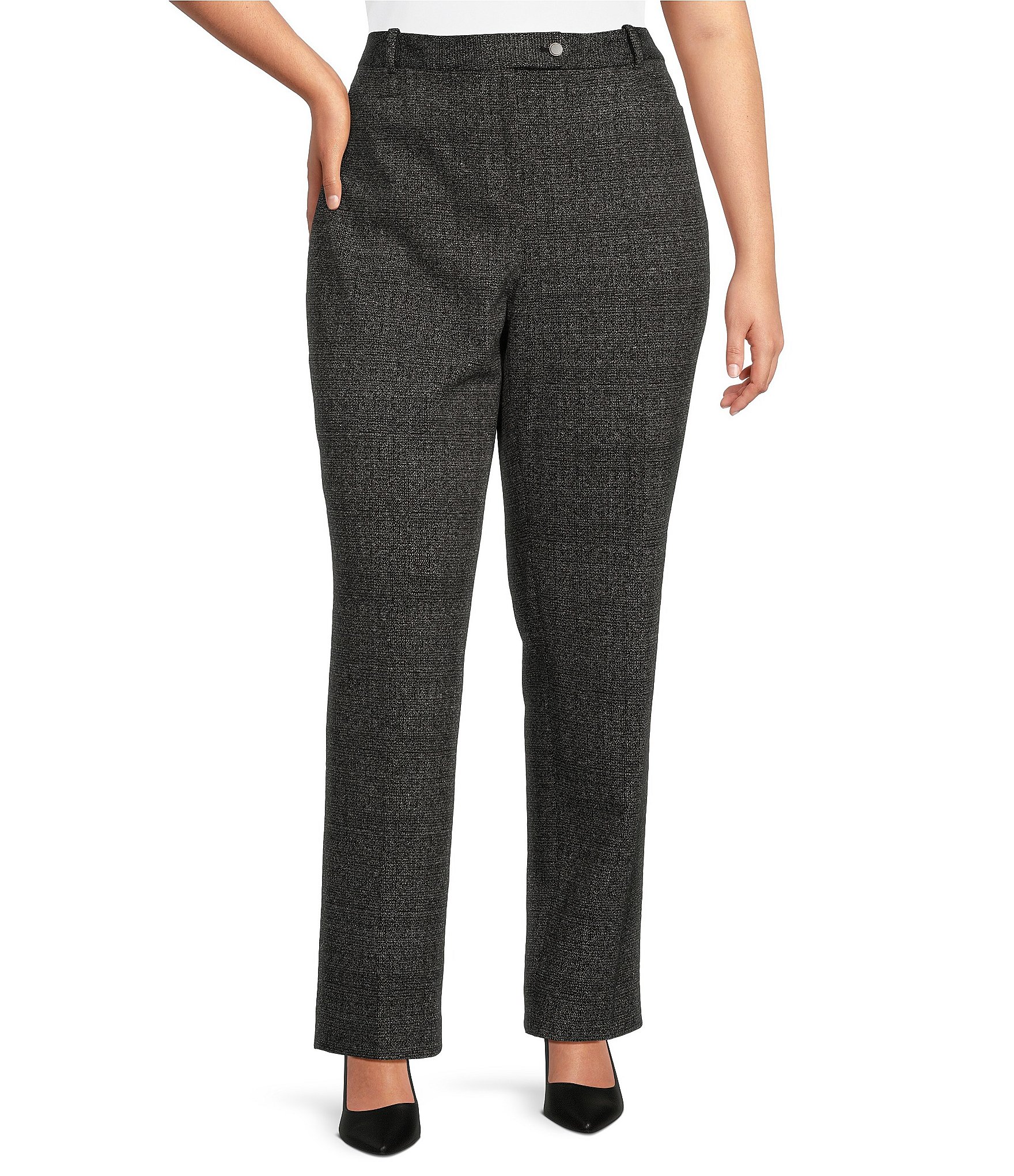 Calvin Klein Plus Size Cotton-Blend Straight Leg Herringbone Pants