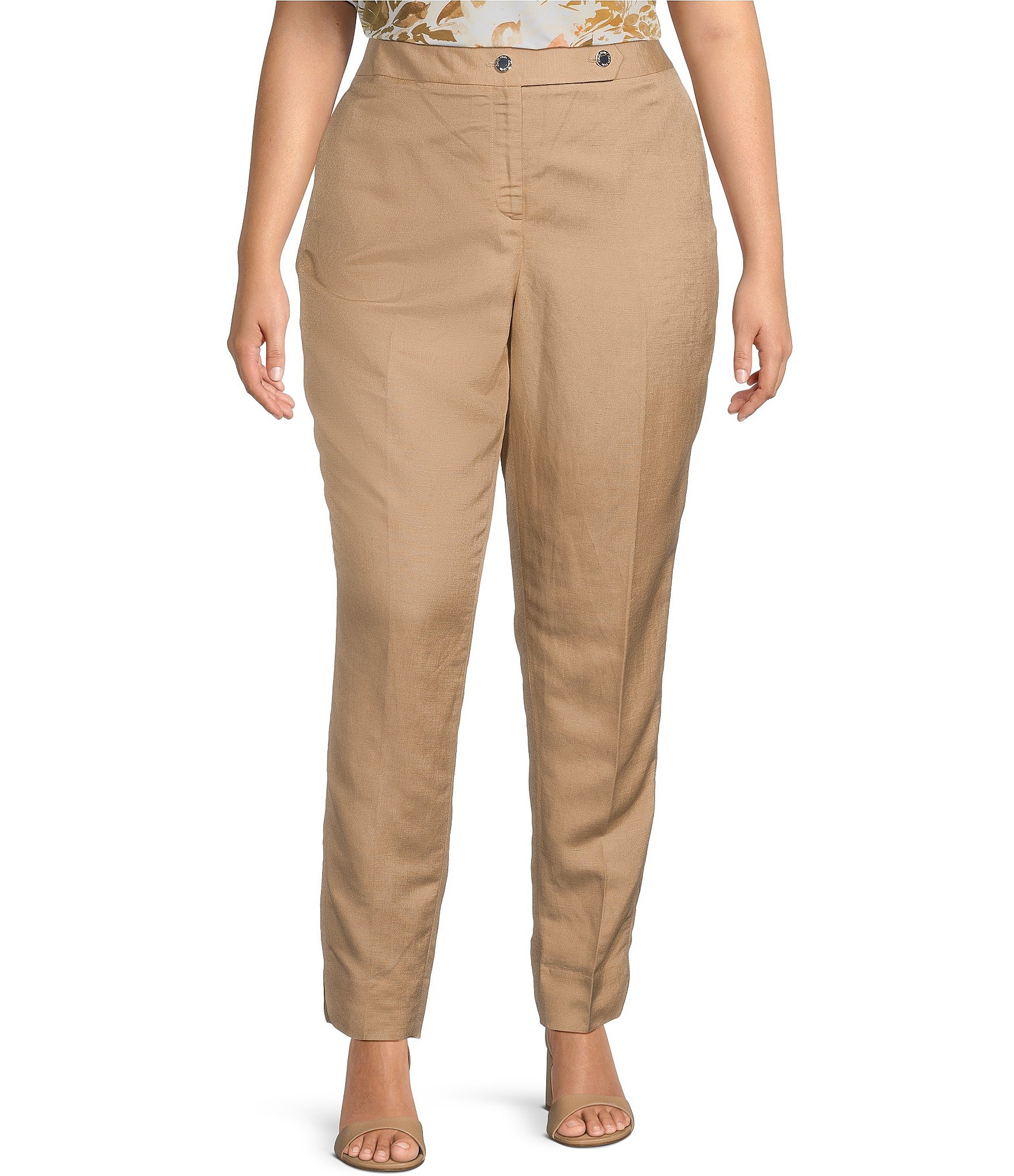 Calvin Klein Women's Everyday Comfortable Gauzy Slub Tie Waist Pants  (Regular and Plus Sizes)