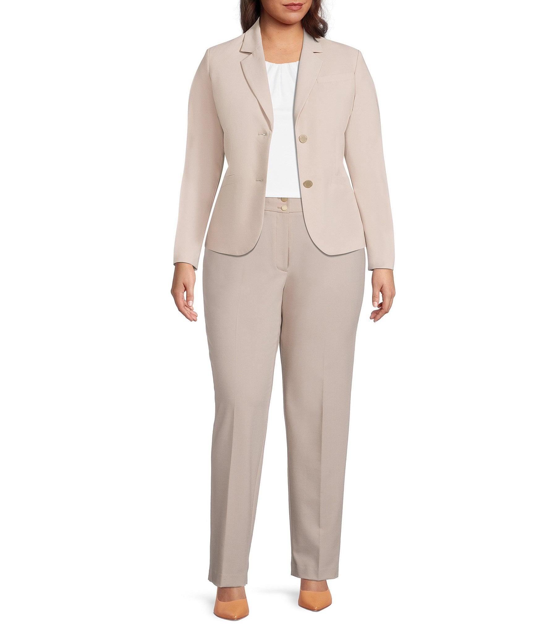 Calvin Klein Plus Size Long Sleeve 2-Button Suit Jacket & Plus Size Classic  Fit Straight Leg Pants