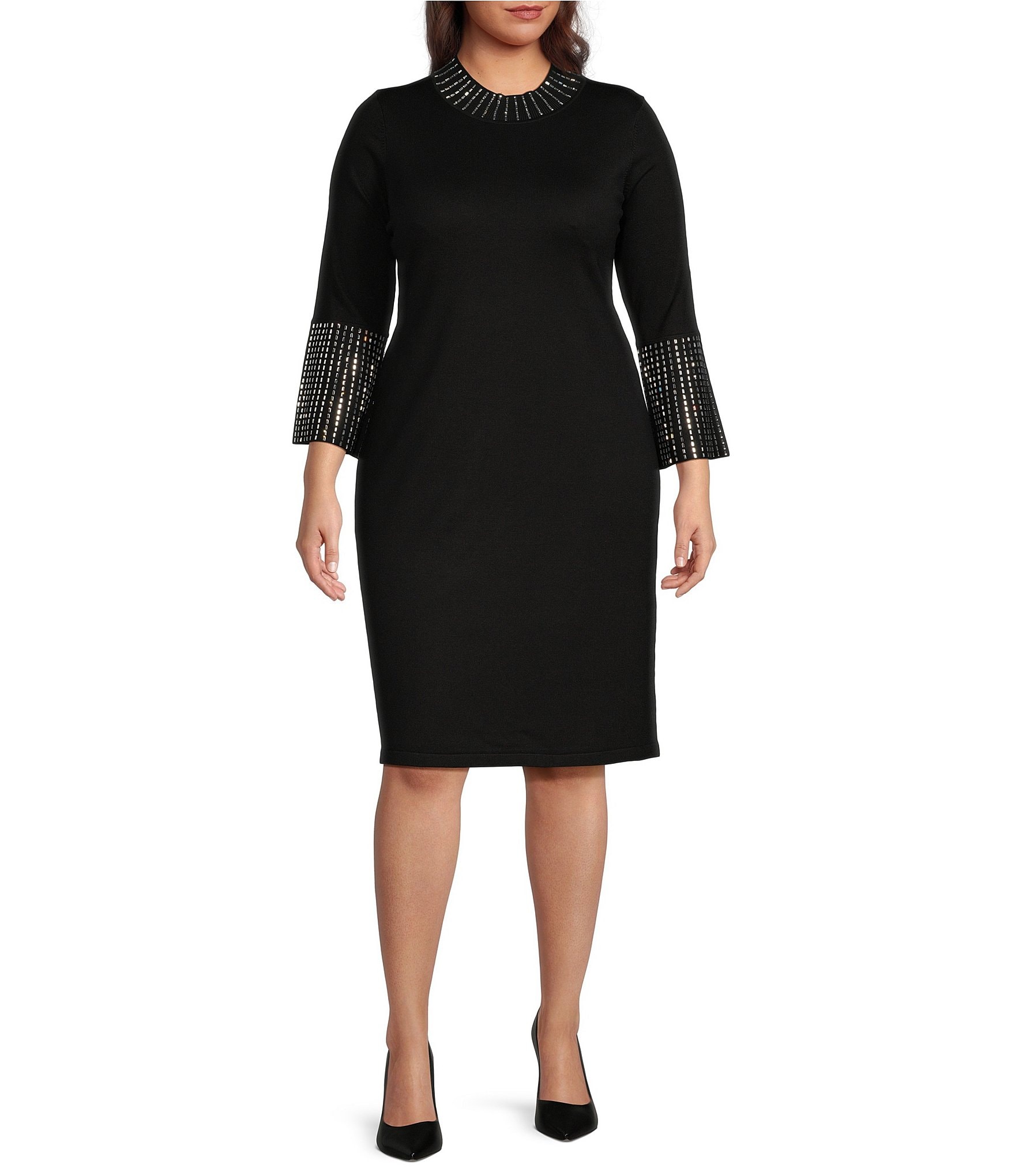 Calvin Klein Plus Size Surplice V-Neck Short Sleeve Sequin Faux Wrap Dress