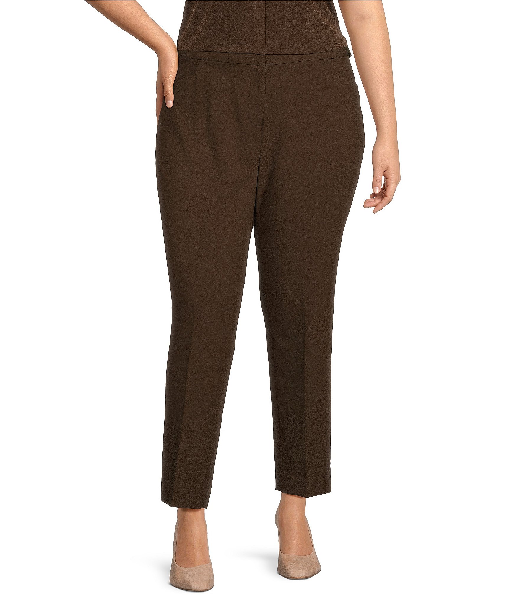 Calvin Klein Size Stretch Woven Lux Coordinating Ankle Straight Pants | Dillard's