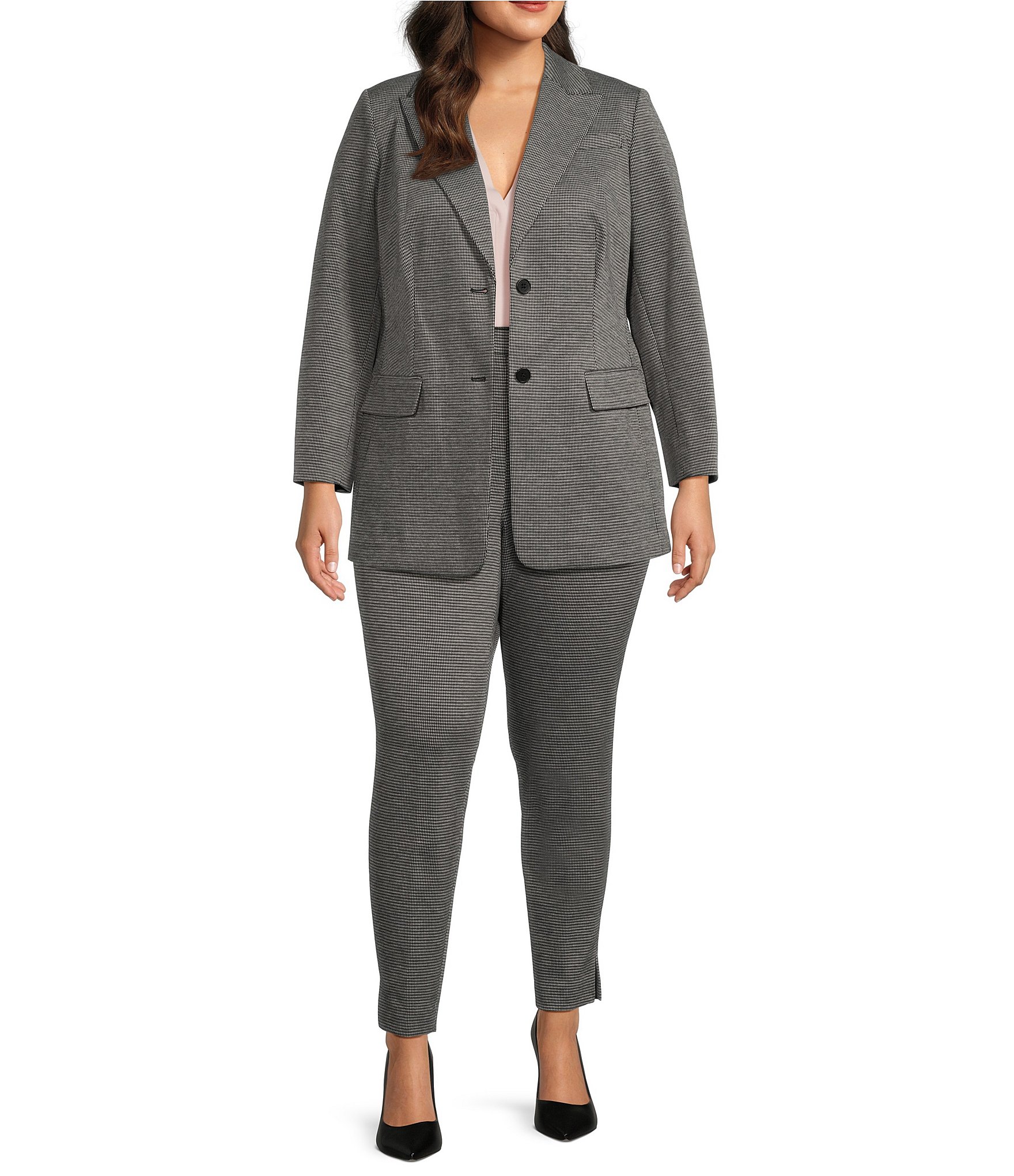 Calvin Klein Plus Size Novelty Ponte Knit Peak Lapel Collar Long Sleeve  Button-Front Blazer Jacket & Coordinating Ankle Pants | Dillard's