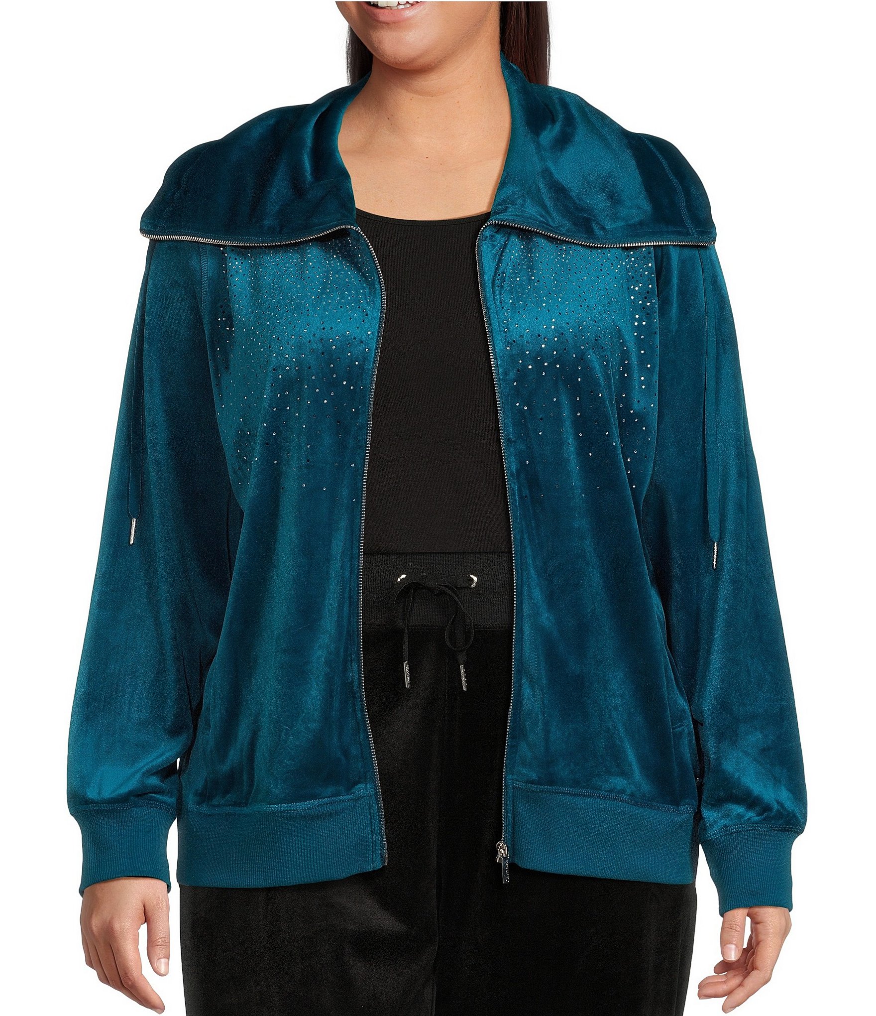 Calvin Klein Plus Size Ombre Funnel Neck Zip Up Beaded Coordinating Velour  Jacket | Dillard\'s