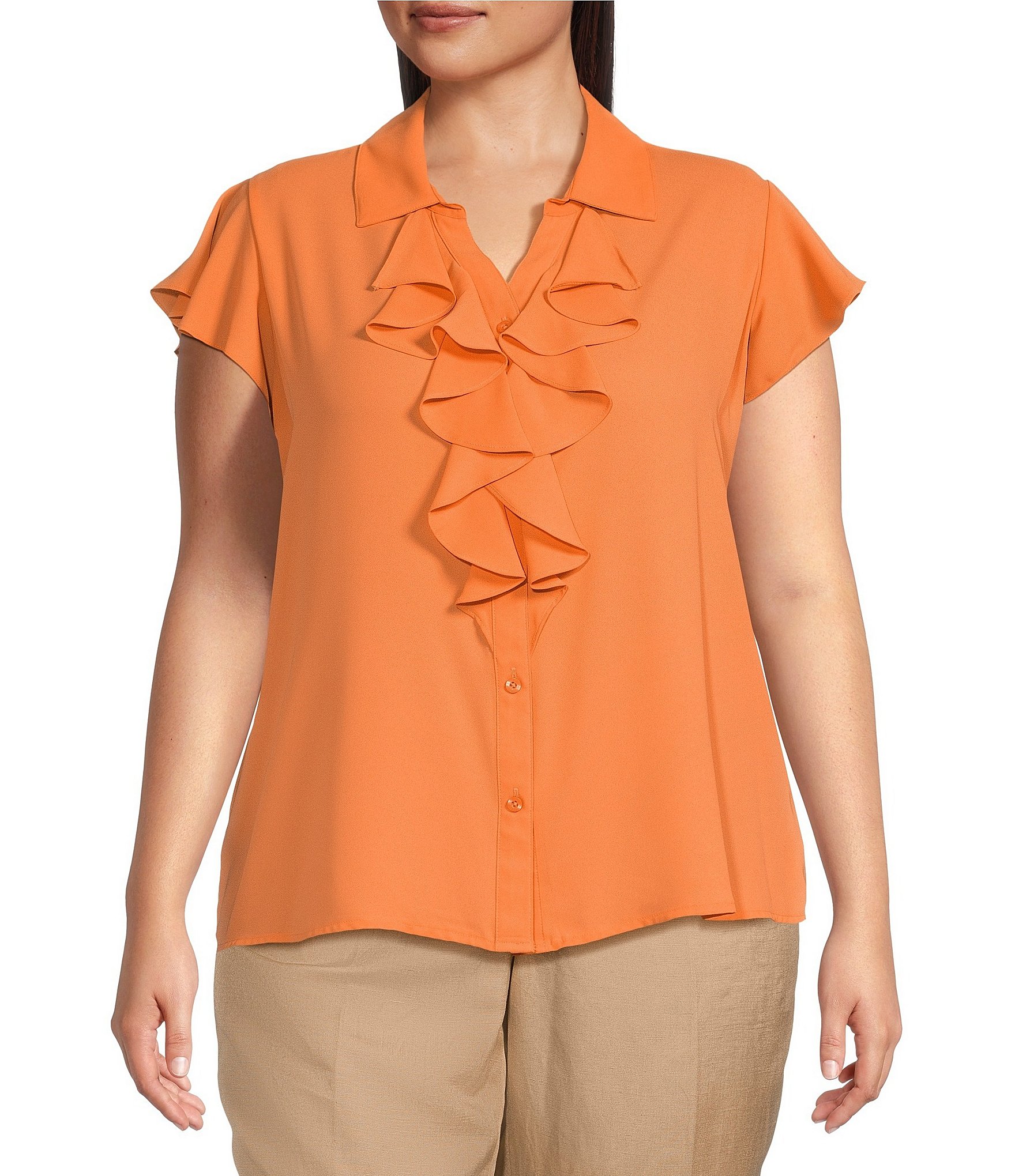 Plus Size Slimming Blouse With Neckline Buttons And Clavicle