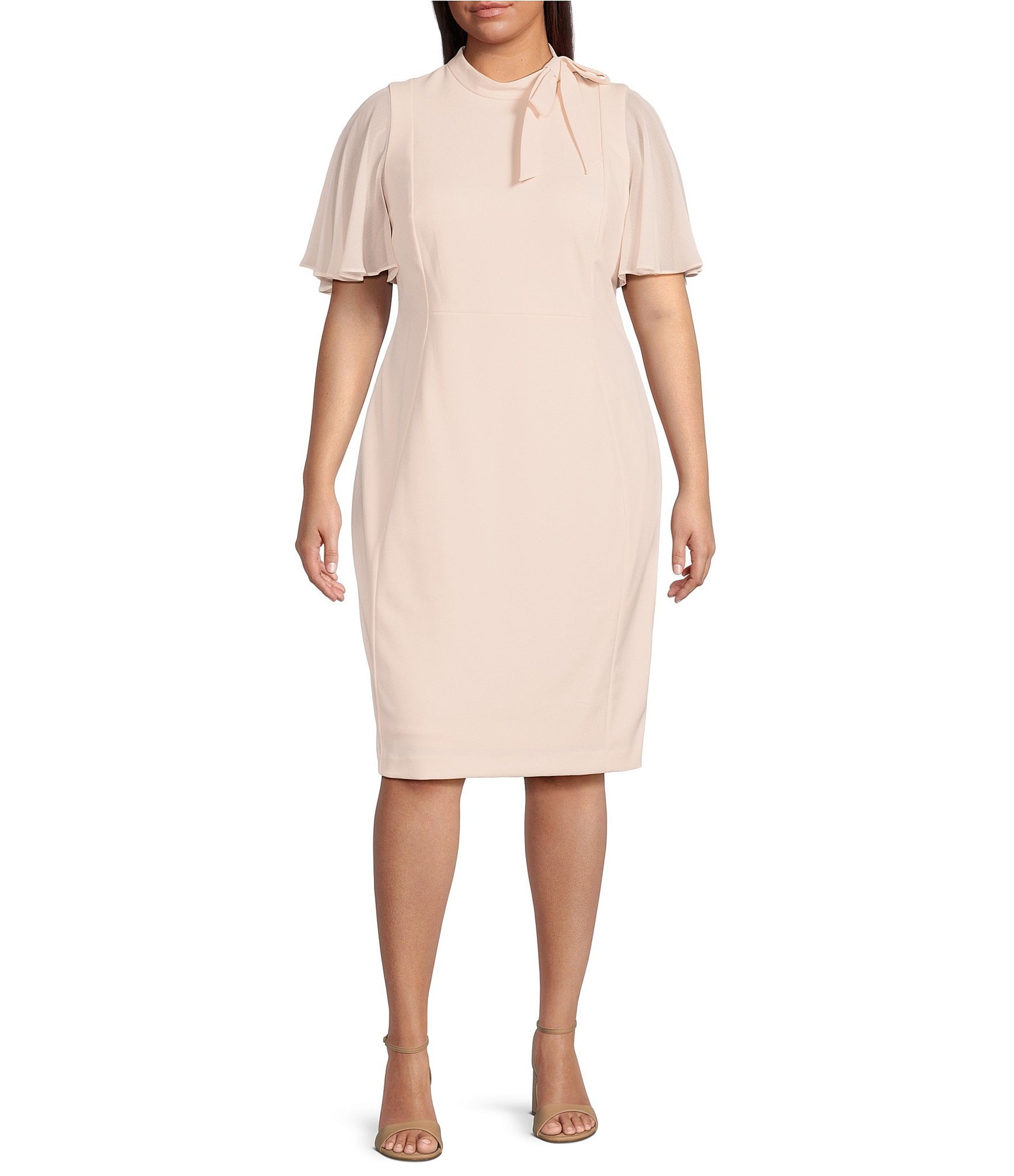 Calvin Klein Plus Size Illusion Sleeve Boat Neck Sheath Dress