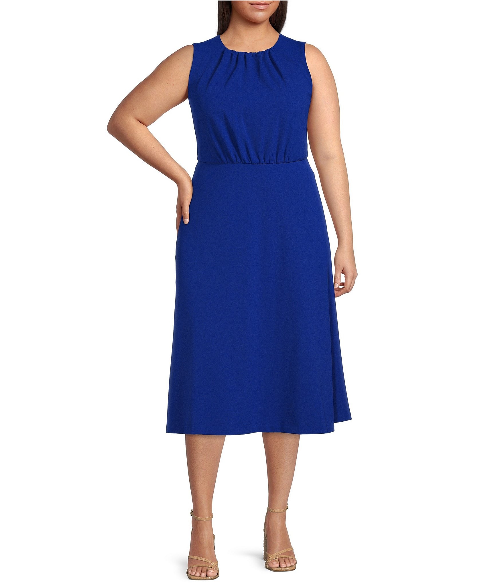 Calvin Klein Plus Size Sleeveless Crew Neck Open Back Scuba Crepe A-Line  Midi Dress | Dillard's