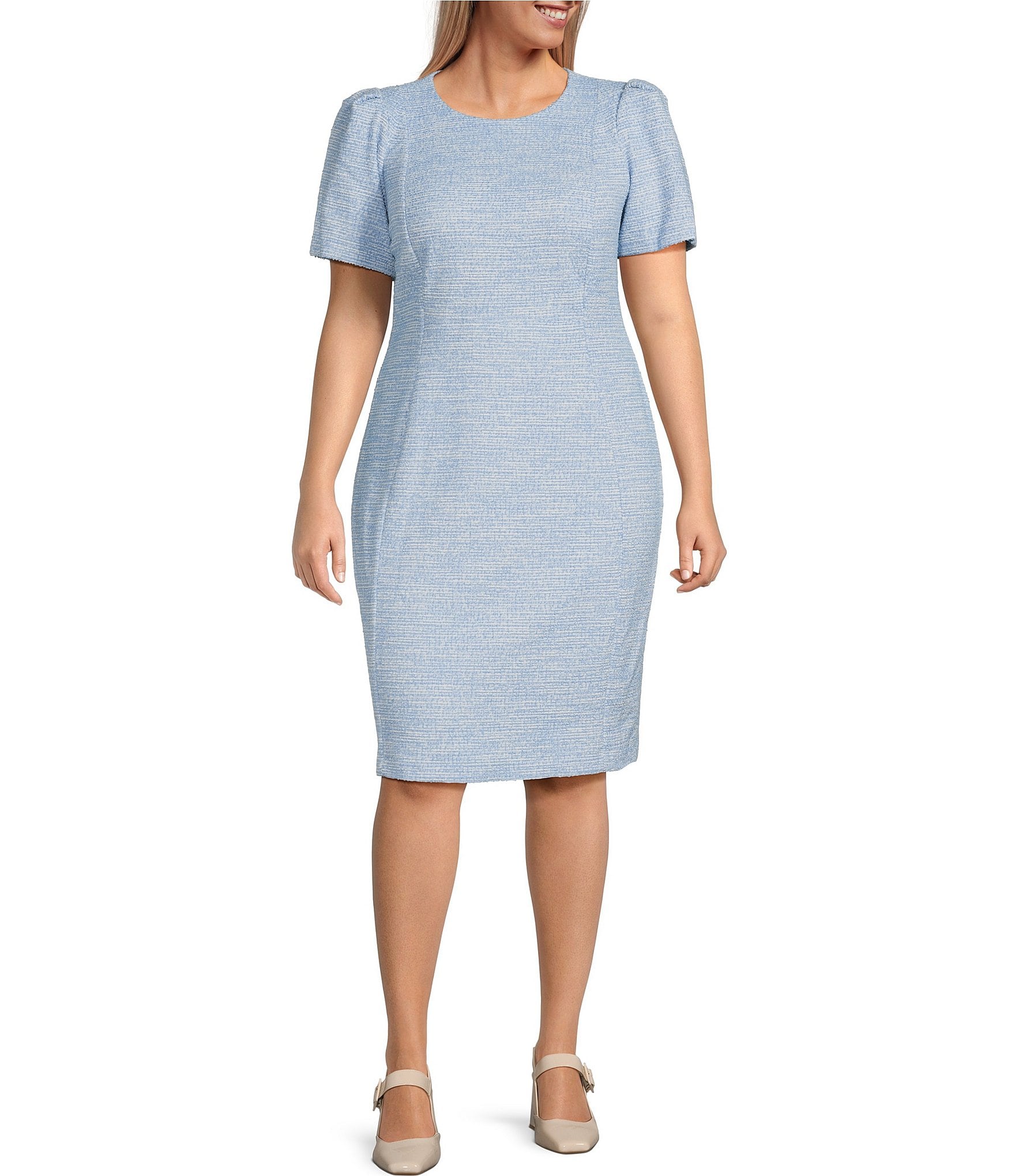Calvin Klein Plus Size 3/4 Sleeve Crew Neck Peplum Sheath Dress