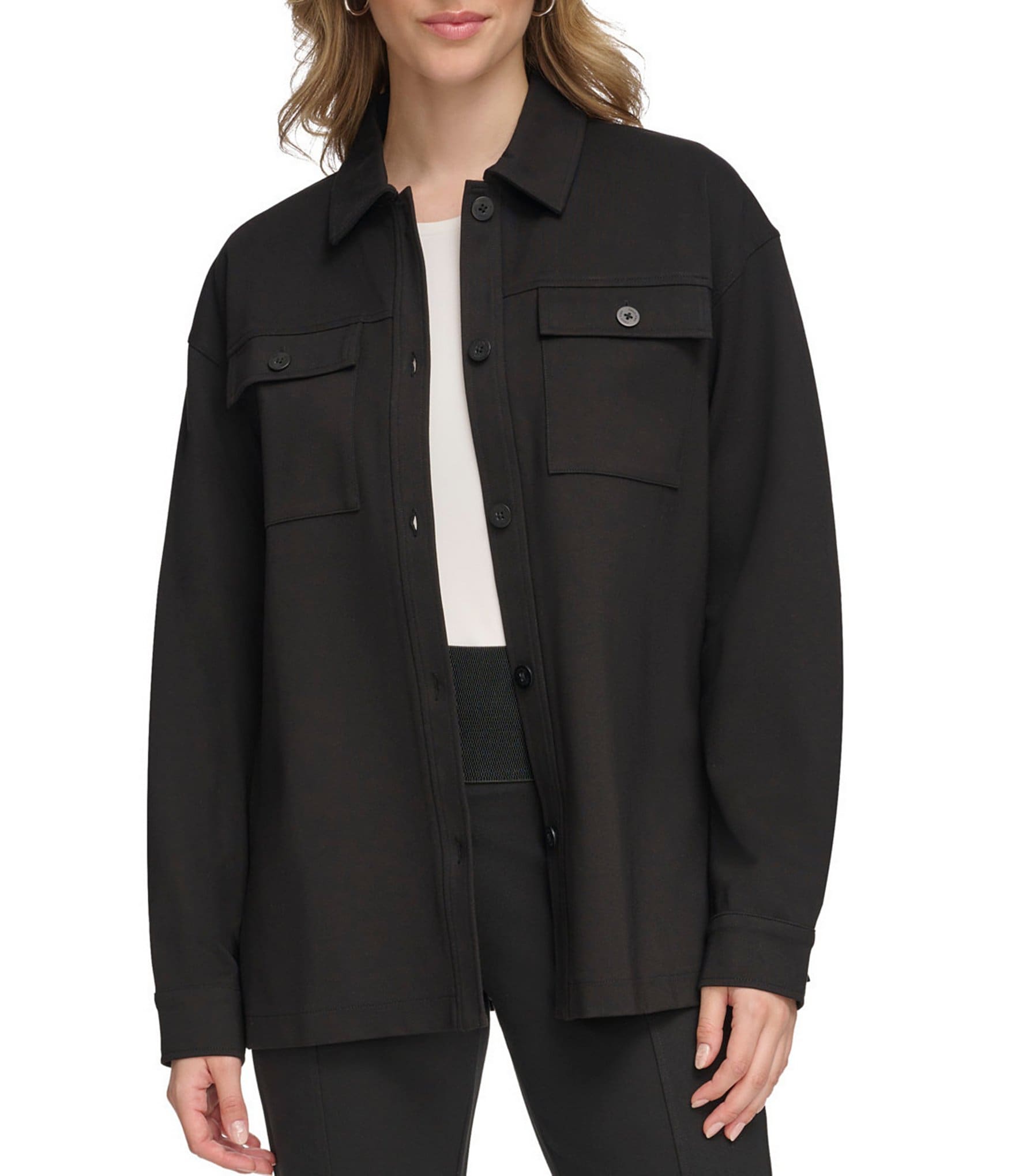 Calvin Klein Ponte Button Up Shirt Jacket | Dillard's