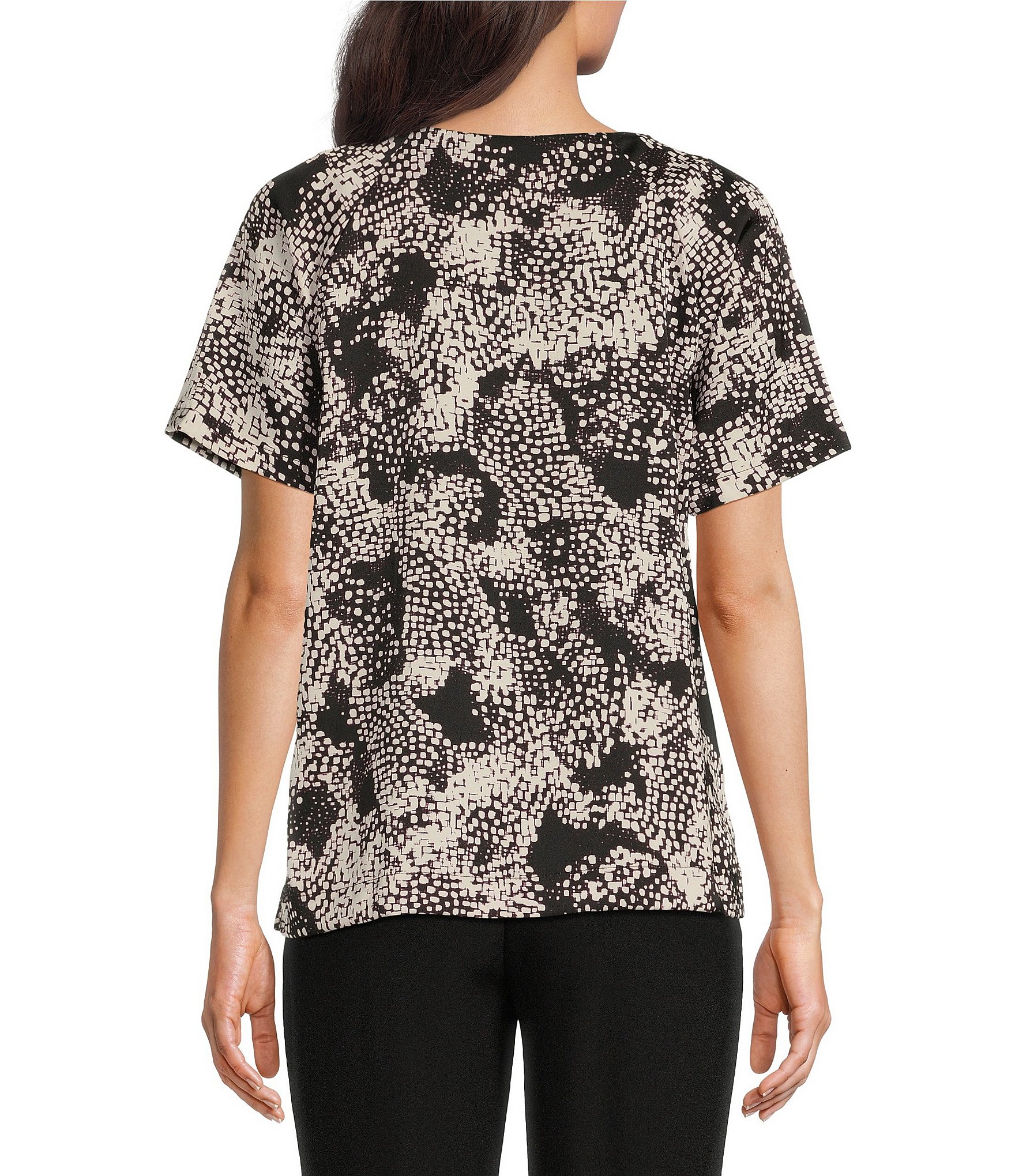 Calvin Klein Printed Short Sleeve Crew Neck Keyhole Blouse