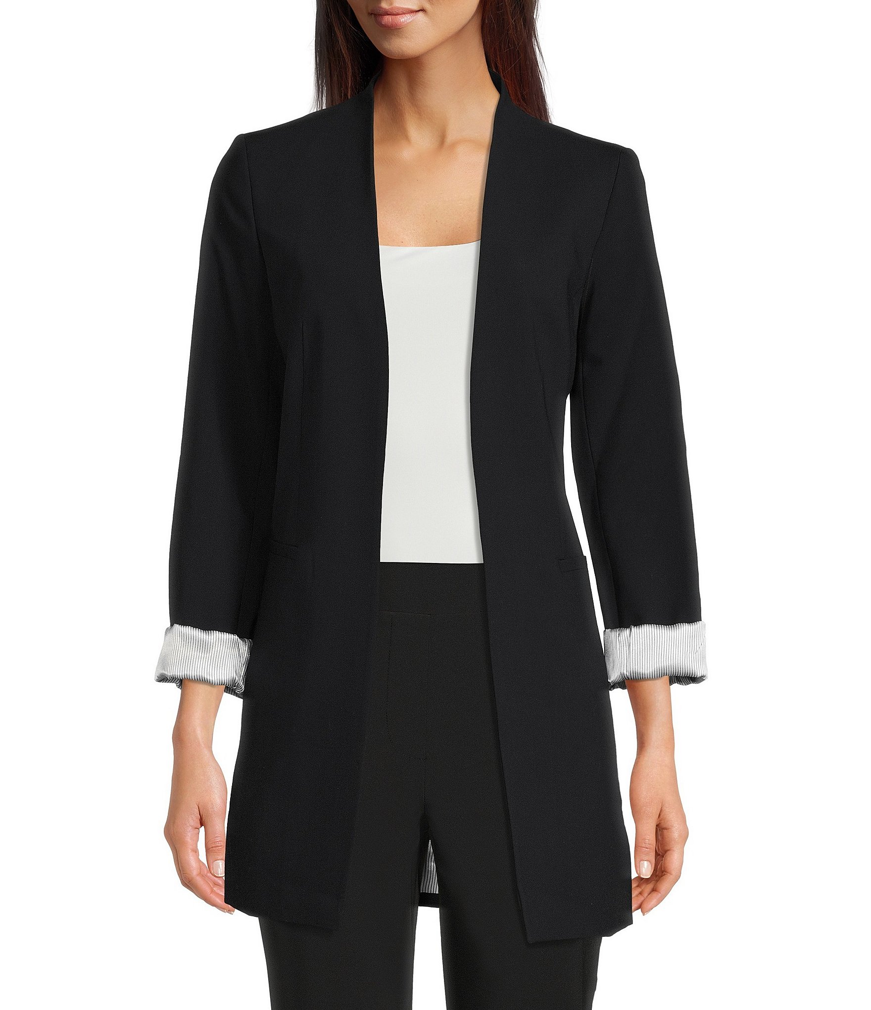 Portiek psychologie behuizing Calvin Klein Contrast Lining Long Roll-Tab Sleeve Open Front Jacket |  Dillard's