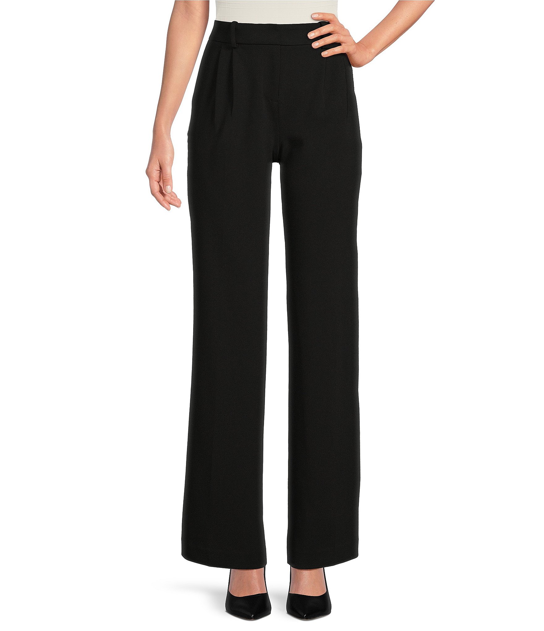 Calvin Klein Scuba Crepe Flat Front Wide Leg Pants | Dillard's