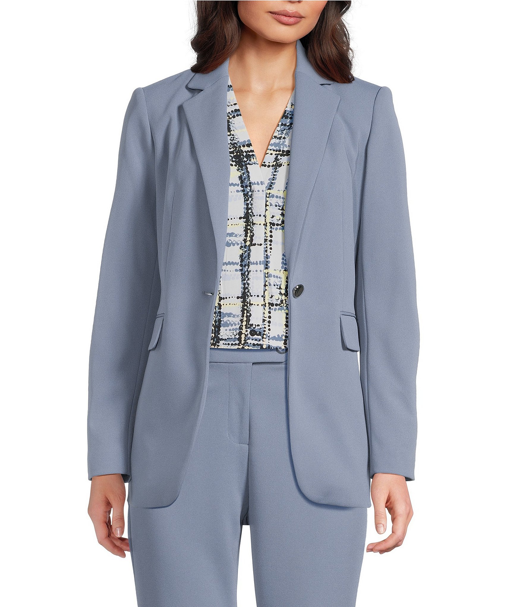 Calvin Klein Scuba Crepe Notch Lapel Long Sleeve One Button Front Blazer
