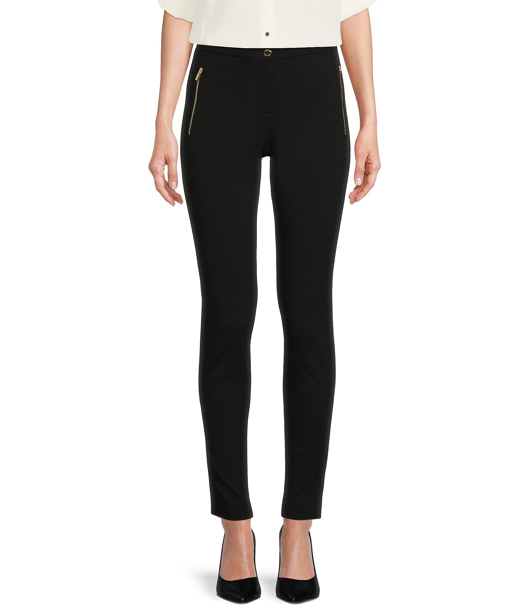 Buy Solid Skinny Fit Ponte Pants with Zipper Pockets
