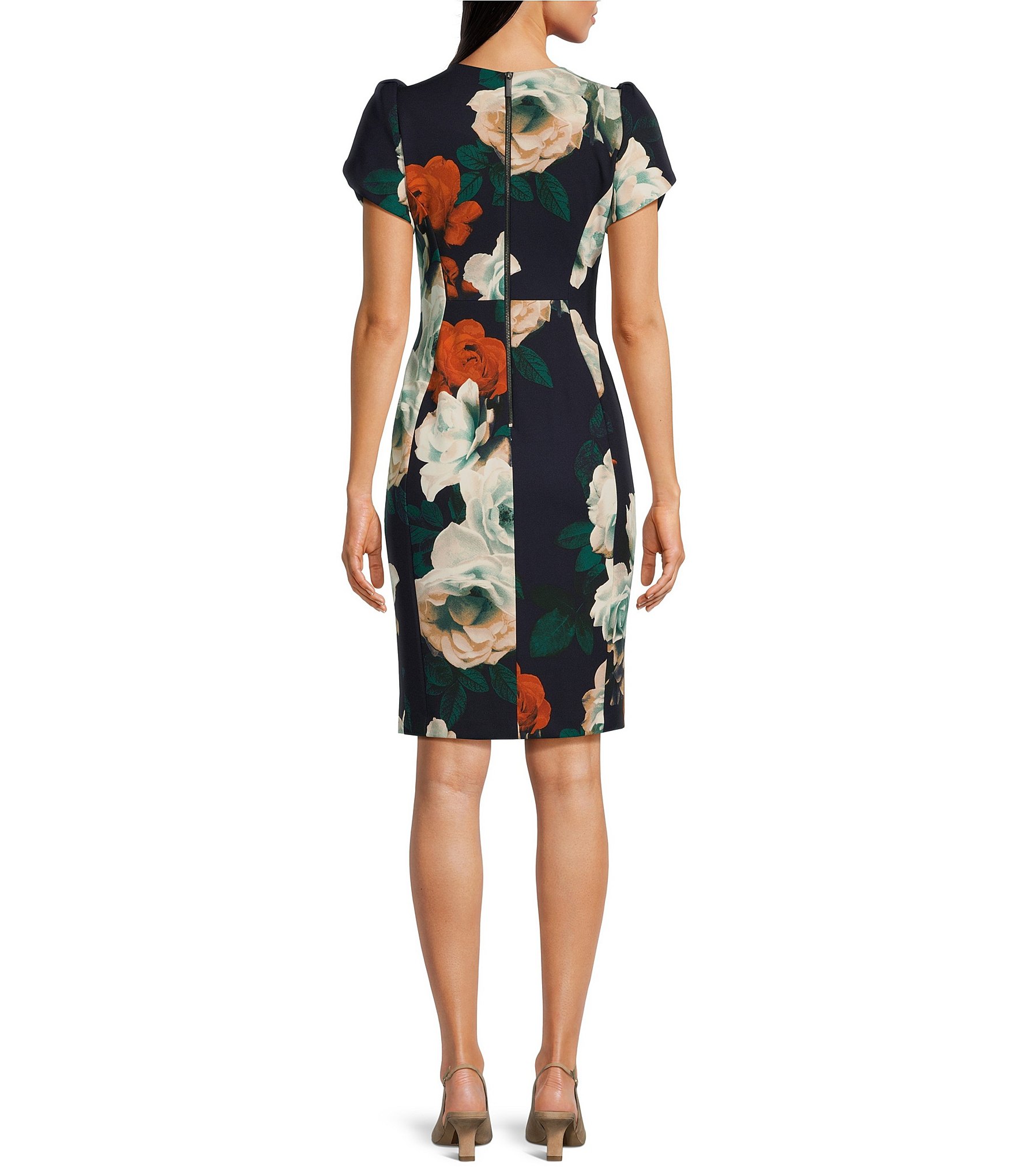 Calvin Klein Short Sleeve Crew Neck Floral Dress