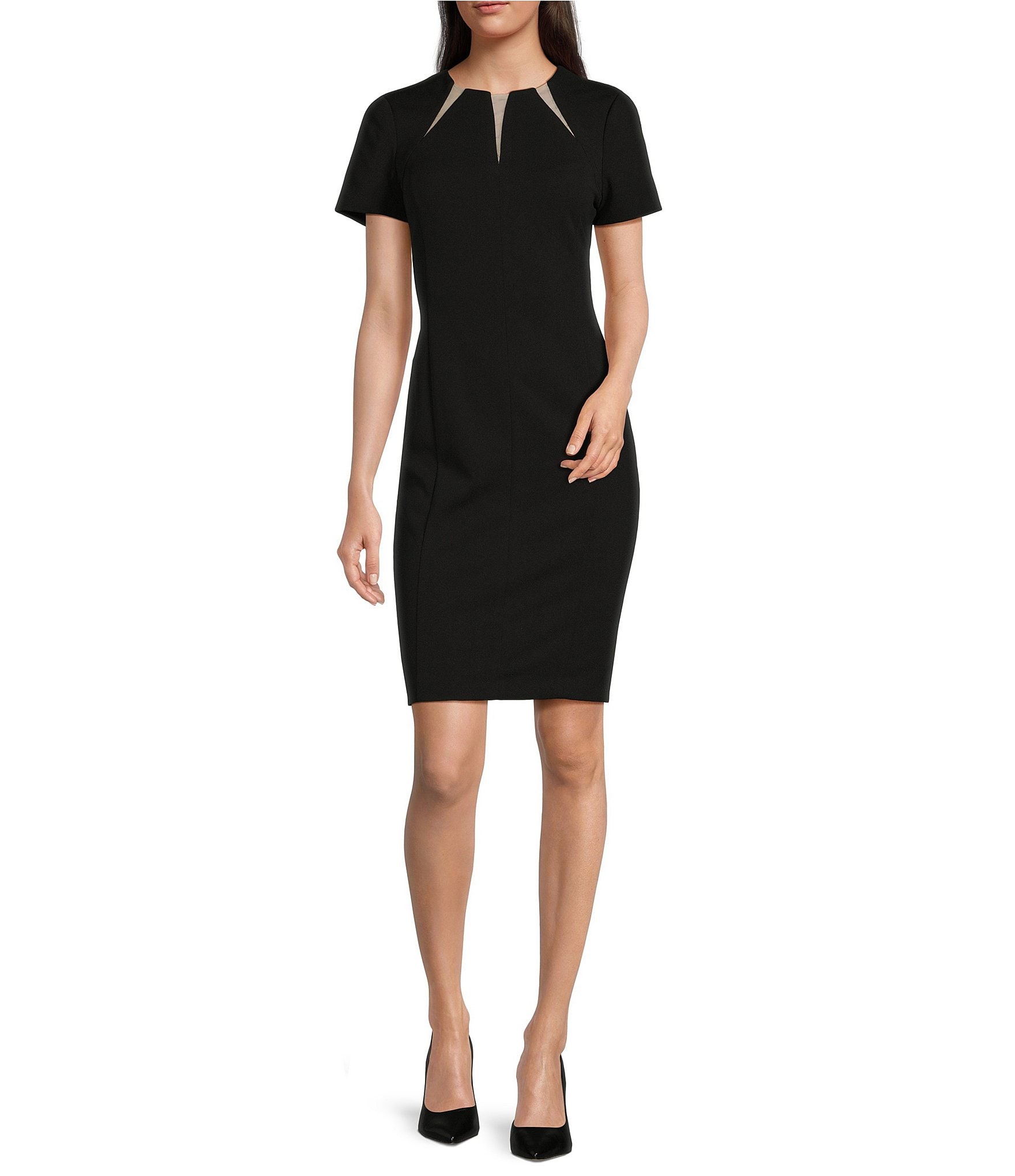 Calvin Klein Short Sleeve Illusion Crew Neck Sheath Dress | Dillard's