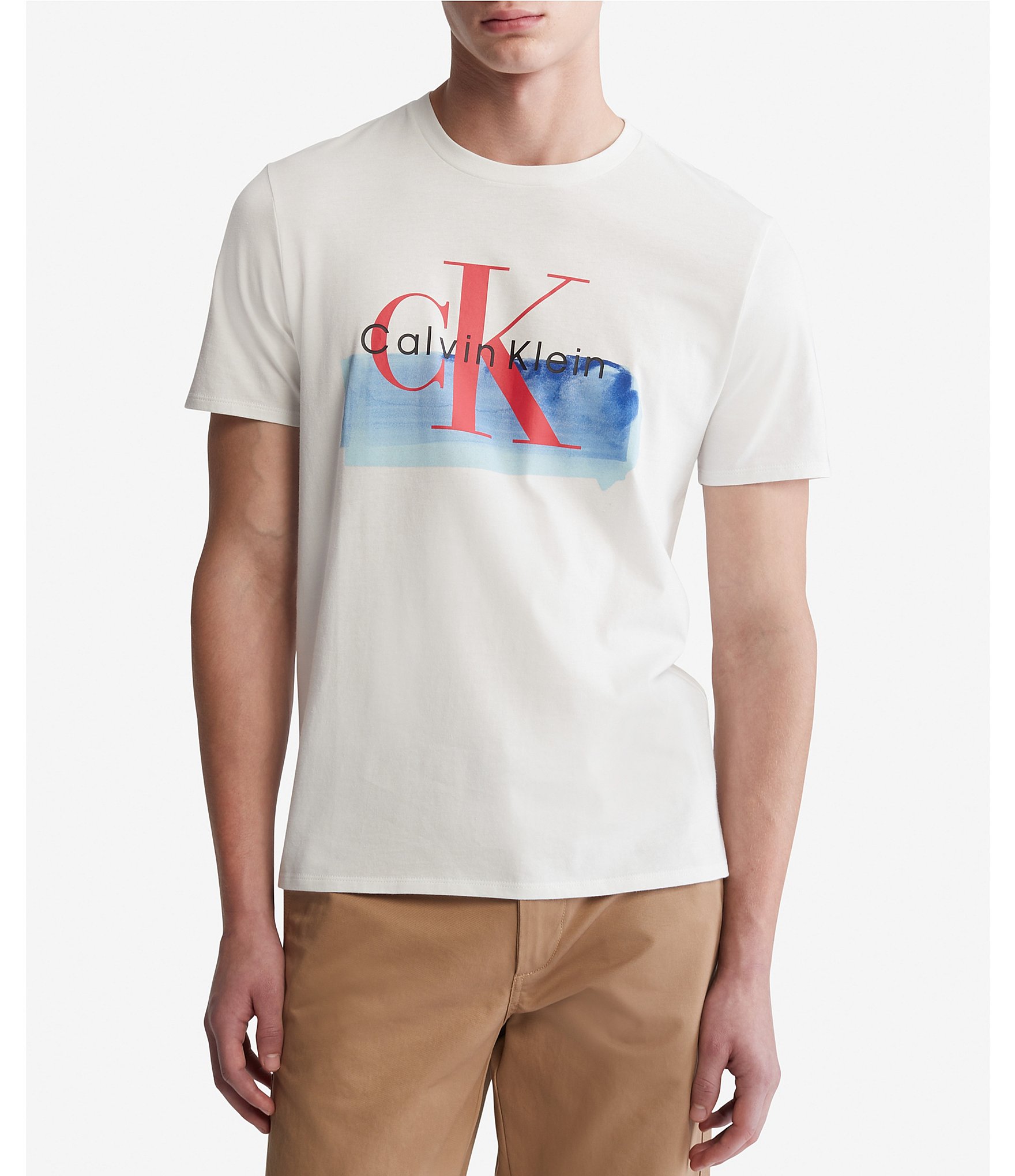 Calvin Klein Men Monogram Short-Sleeve Crew-Neck Cotton T-Shirt, Gray Ridge, L