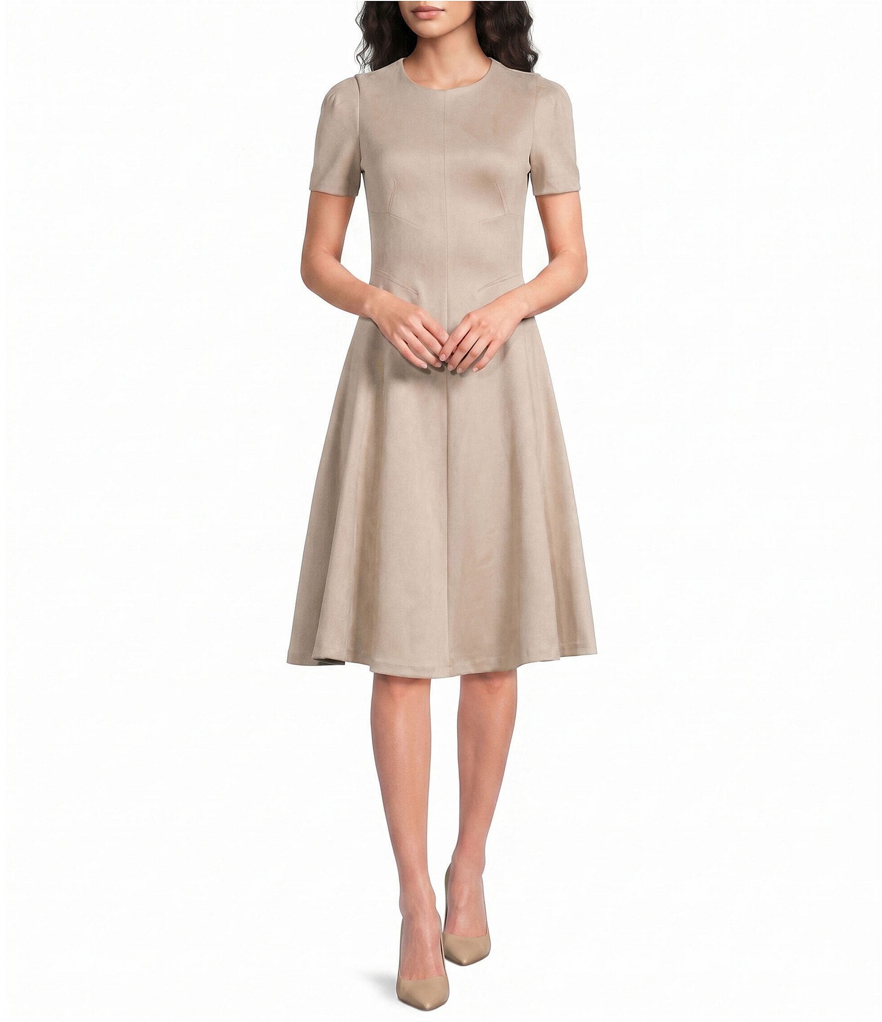 Calvin Klein Short Sleeve Scuba Suede Dress