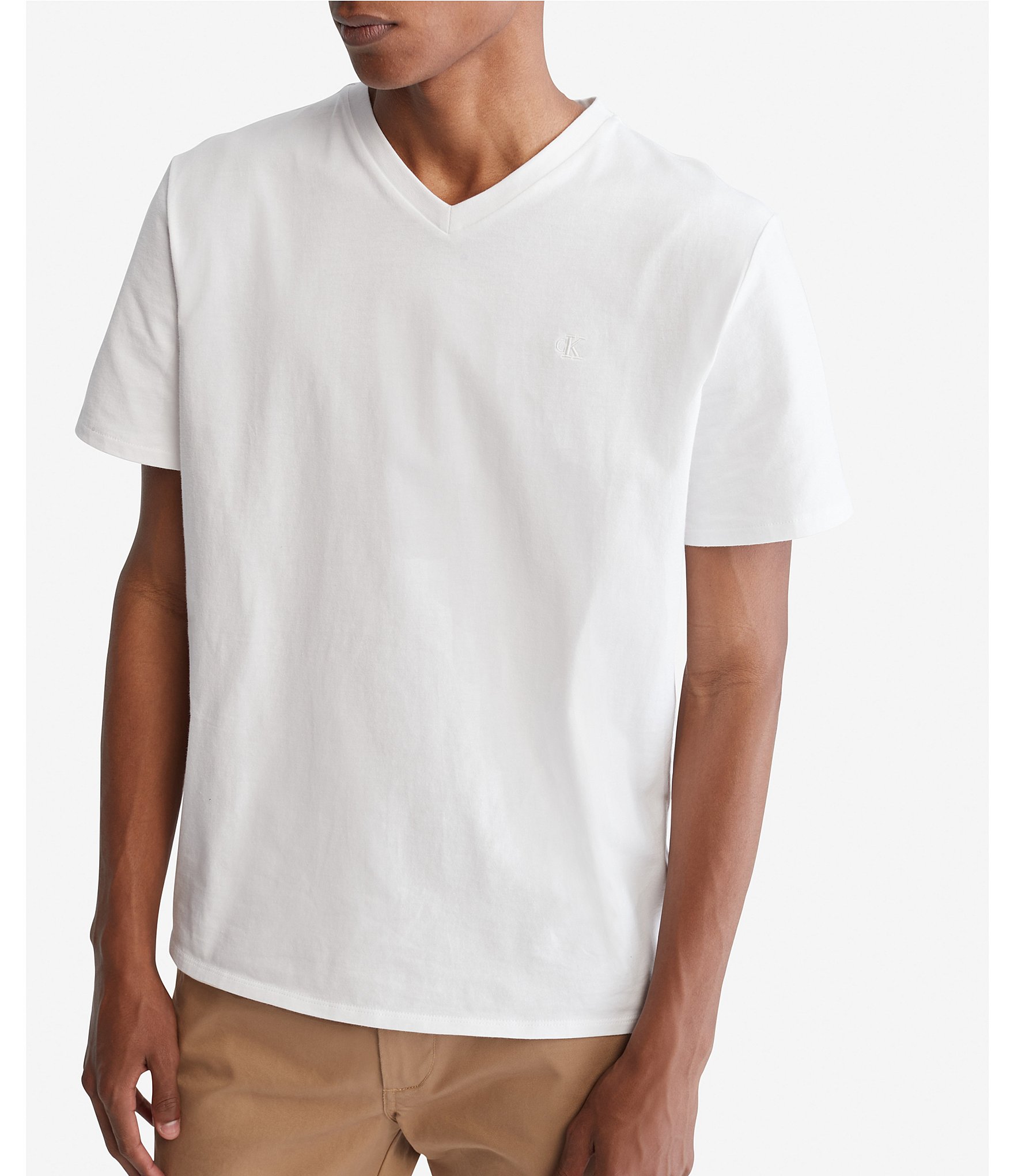 Calvin Klein Short Sleeve Smooth Cotton Solid V-Neck T-Shirt