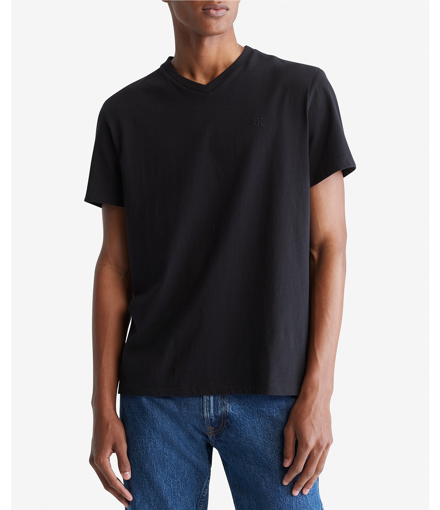 Calvin Klein Short Sleeve Smooth Cotton Solid V-Neck T-Shirt | Dillard's