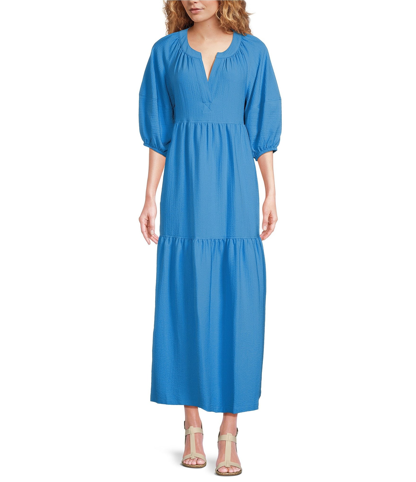 Calvin Klein Short Sleeve Split V-Neck Tie Back Maxi Dress | Dillard's