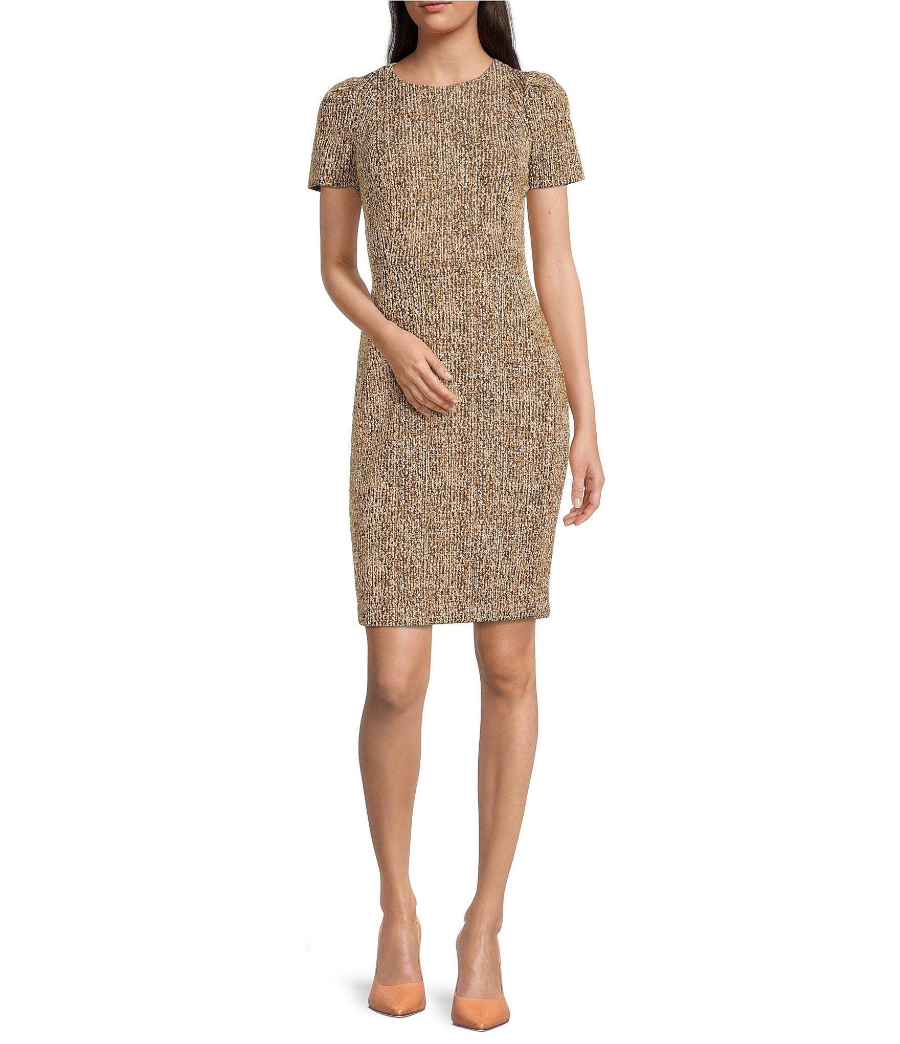 Calvin Klein Short Sleeve Tweed Crew Neck Pencil Dress | Dillard's