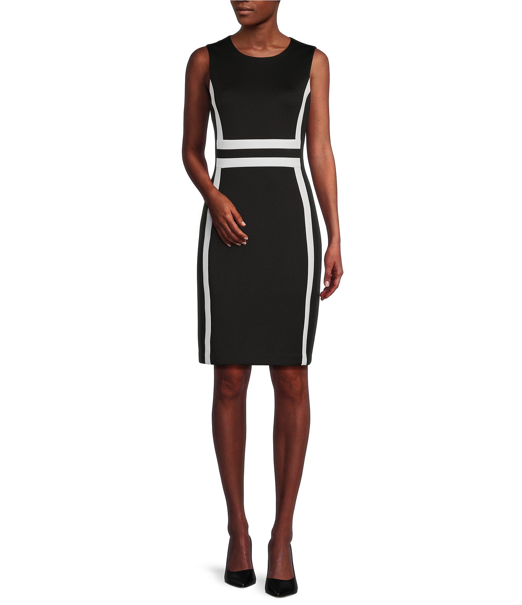 Calvin Klein Sheath Sleeveless | Knit Blocked Color Dillard\'s Dress Scuba