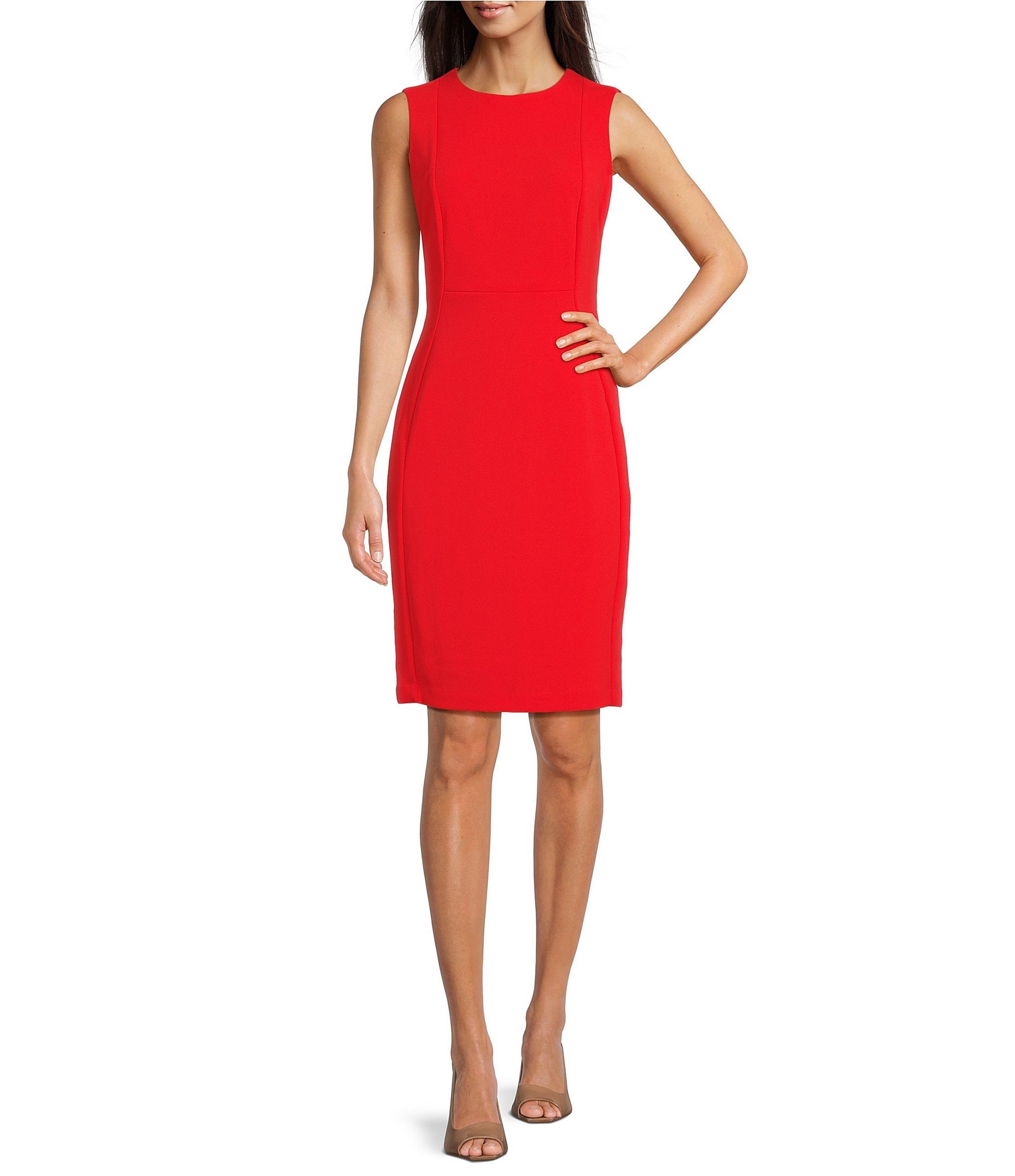 Calvin Klein Sleeveless Crew Neck Scuba Crepe Sheath Dress | Dillard's