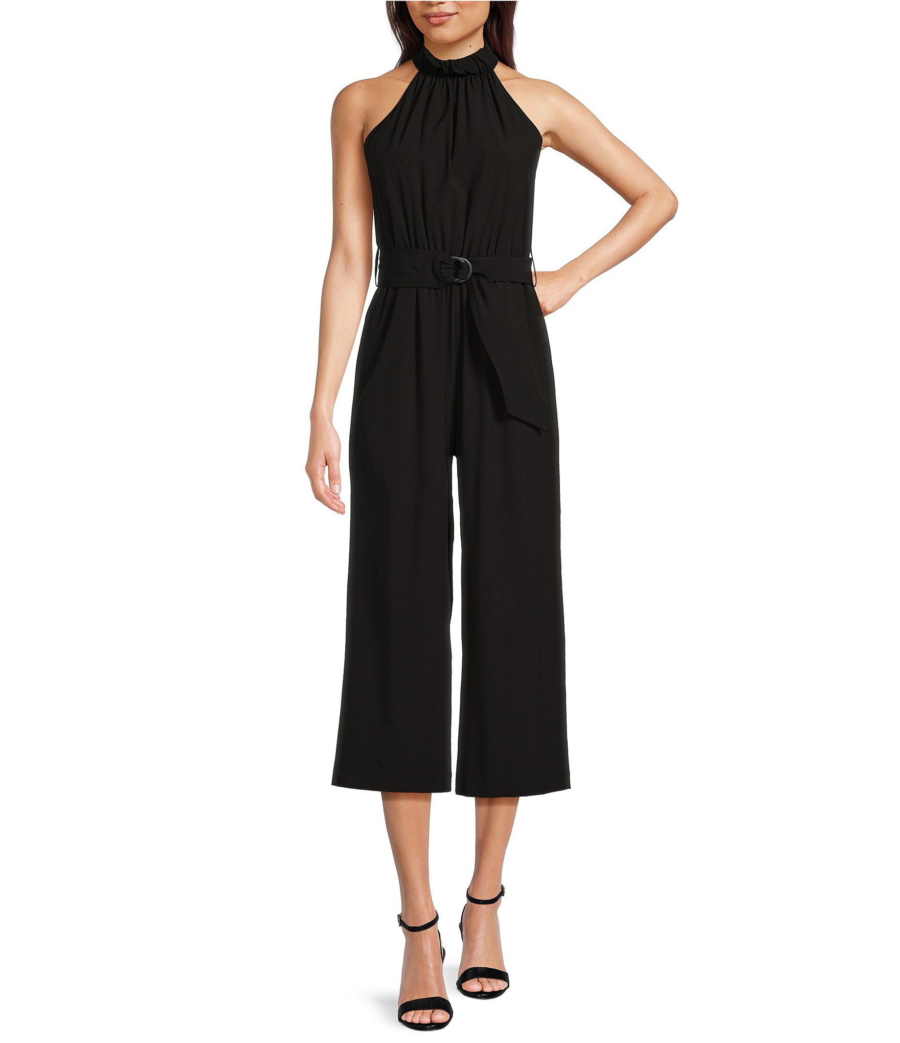 Calvin Klein Sleeveless Halter Neck Tie Waist Jumpsuit | Dillard's