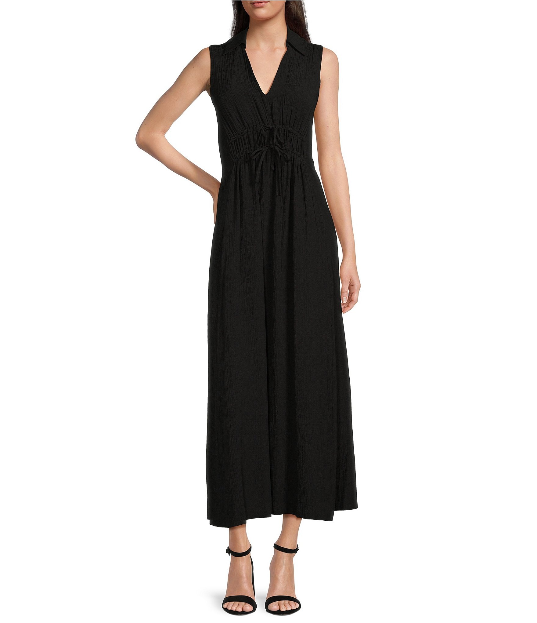 Calvin Klein Sleeveless V-Neck Collar Ruched Front Maxi Dress | Dillard's