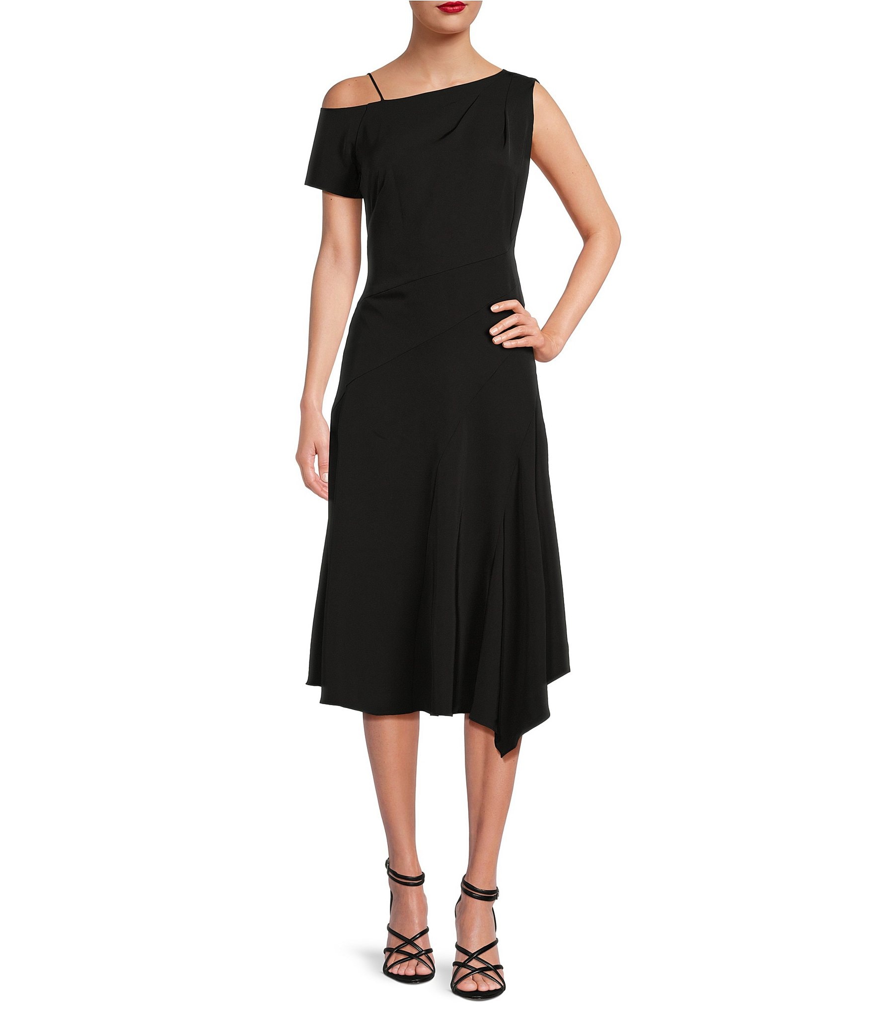 nadering Memo hengel Calvin Klein Soft Crepe Boat Neck Short Sleeve Asymmetric Sheath Dress |  Dillard's