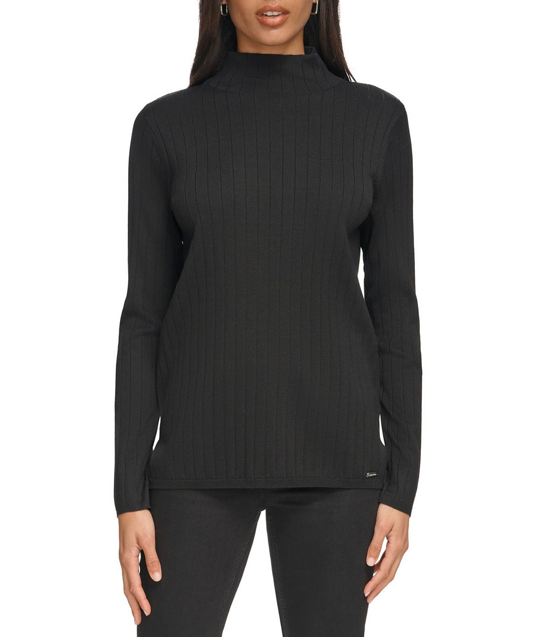 Calvin Klein Solid Ribbed Knit Mock Neck Long Sleeve Top | Dillard's