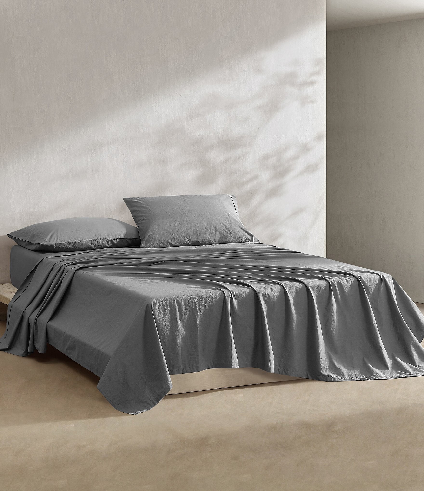 Calvin Klein Solid Washed Cotton Percale Sheet Set