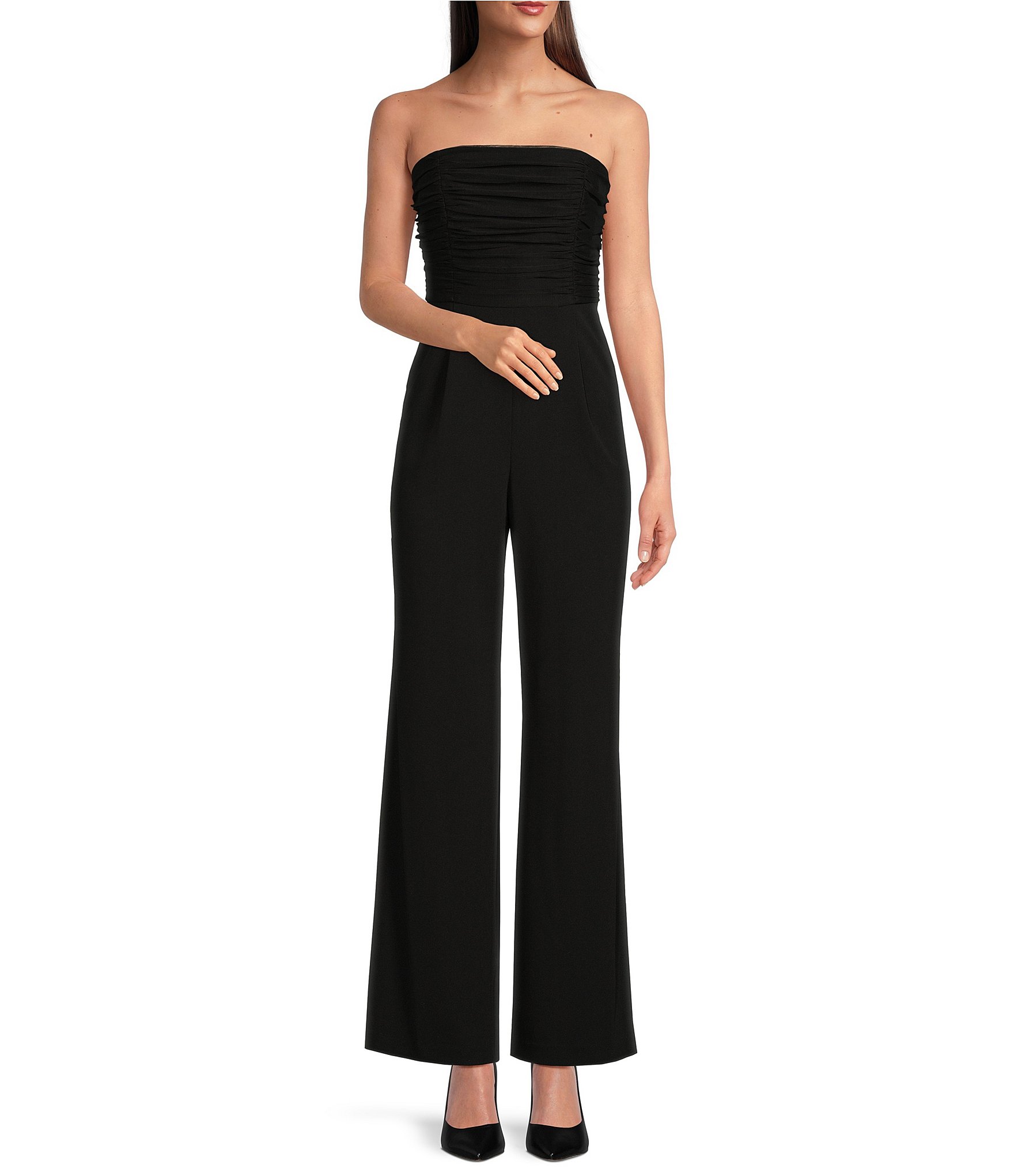 Calvin Klein Strapless Scuba Mesh Crepe Jumpsuit | Dillard's