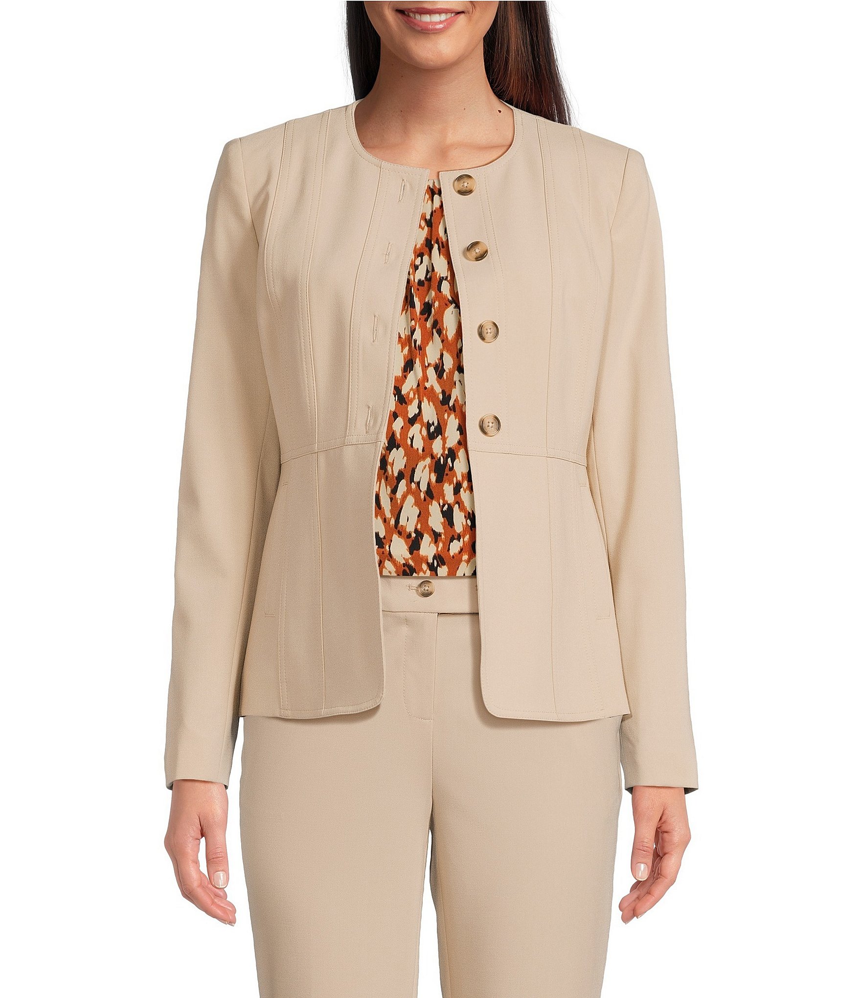 Calvin Klein Stretch Luxe Button Front Coordinating Tailored Jacket