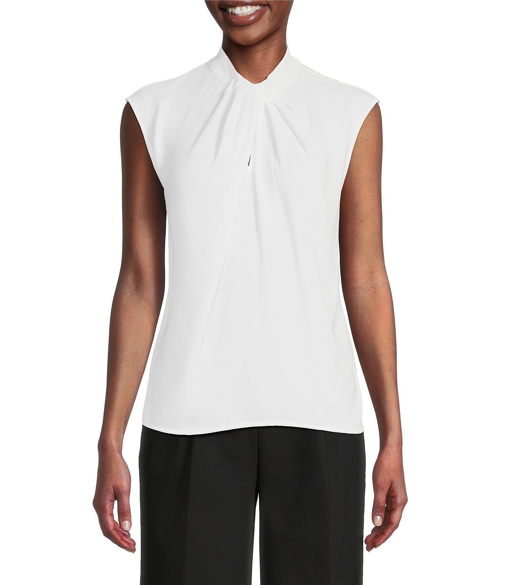 Calvin Klein Tie Neckline Cap Sleeve Blouse | Dillard's