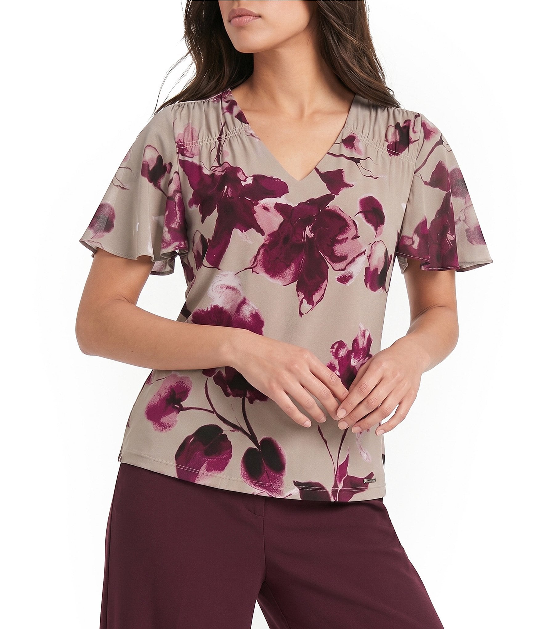 Calvin Klein V-Neck Flutter Sleeve Top