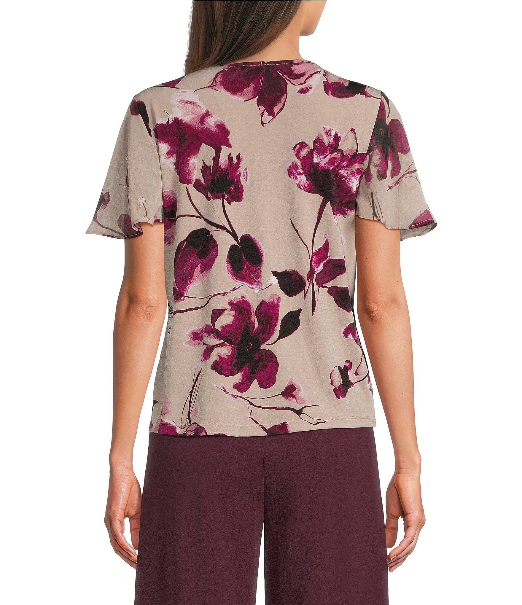 Calvin Klein V-Neck Flutter Sleeve Top