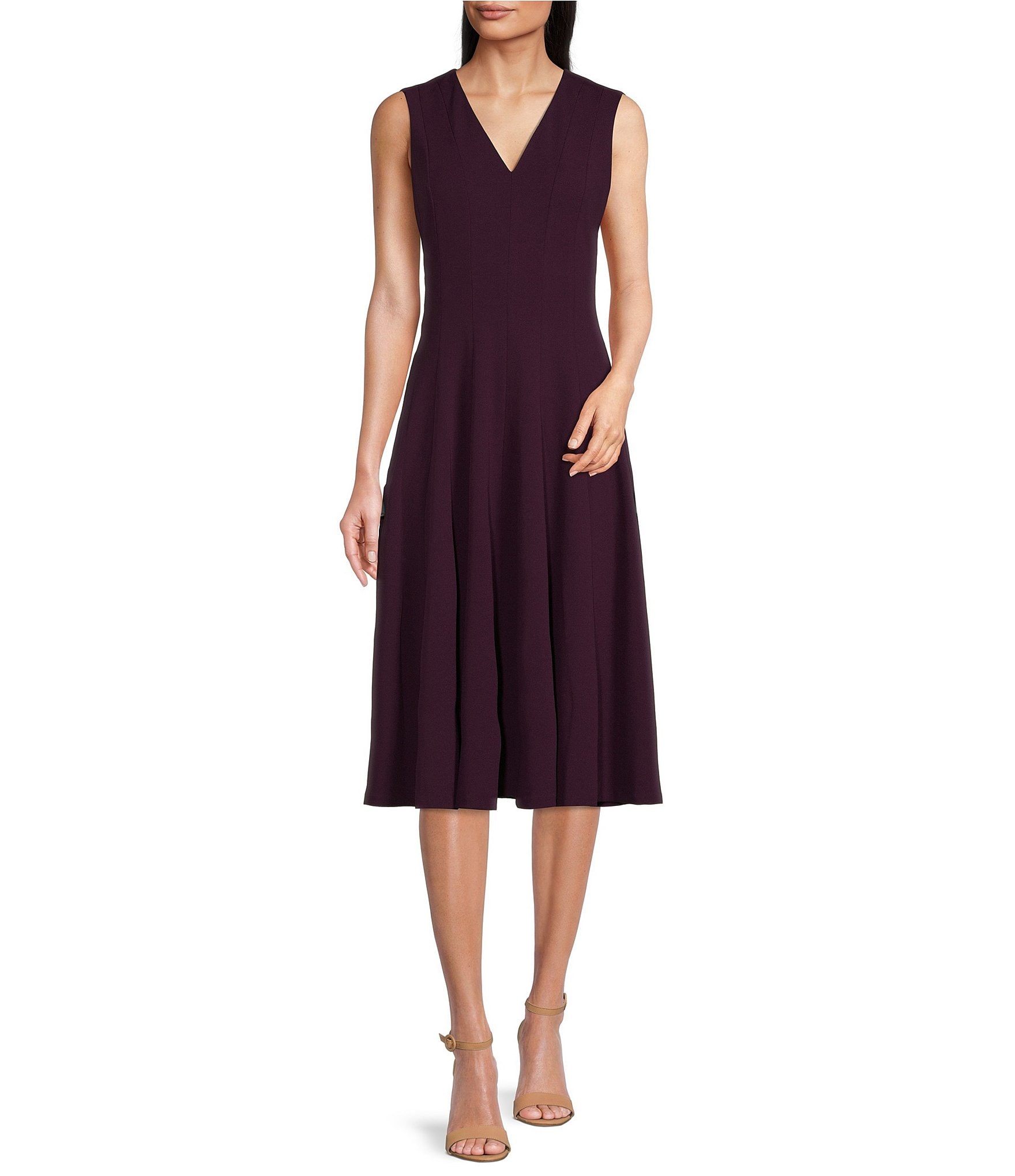 Calvin Klein V-Neck Sleeveless Scuba Crepe Fit-And-Flare Dress | Dillard's