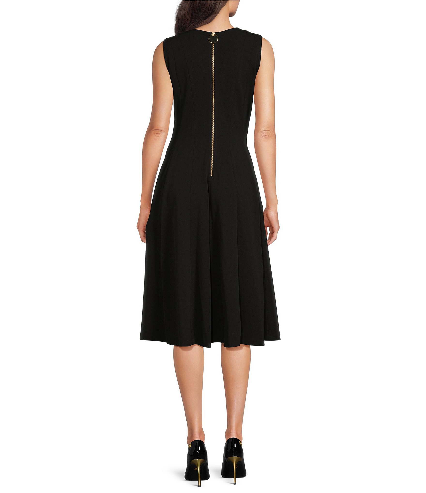 Calvin Klein V-Neck Sleeveless Scuba Crepe Fit And Flare Dress