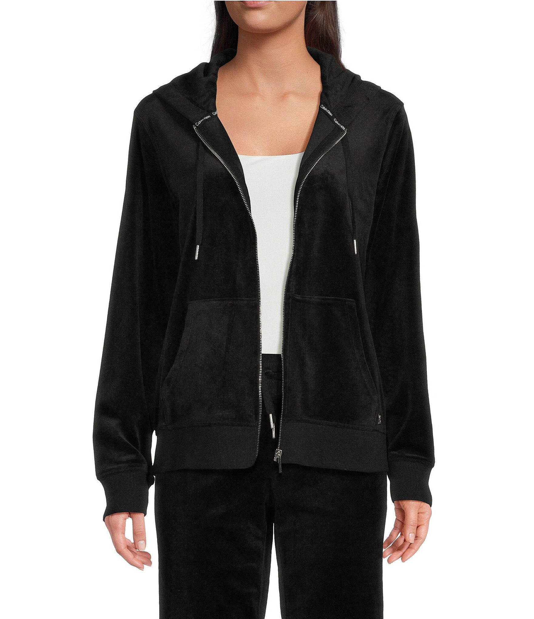 Calvin Klein Velour Zip Front Jacket Hoodie Coordinating | Dillard\'s