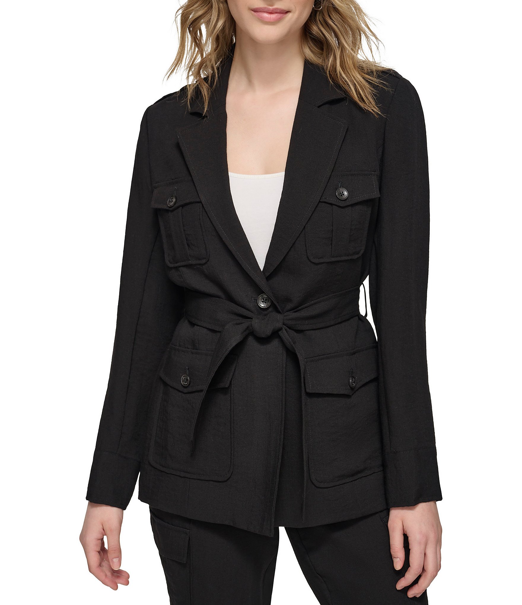 Calvin Klein Notch Lapel Long Sleeve One Button Jacket & High Rise Luxe  Stretch Pencil Skirt | Dillard's