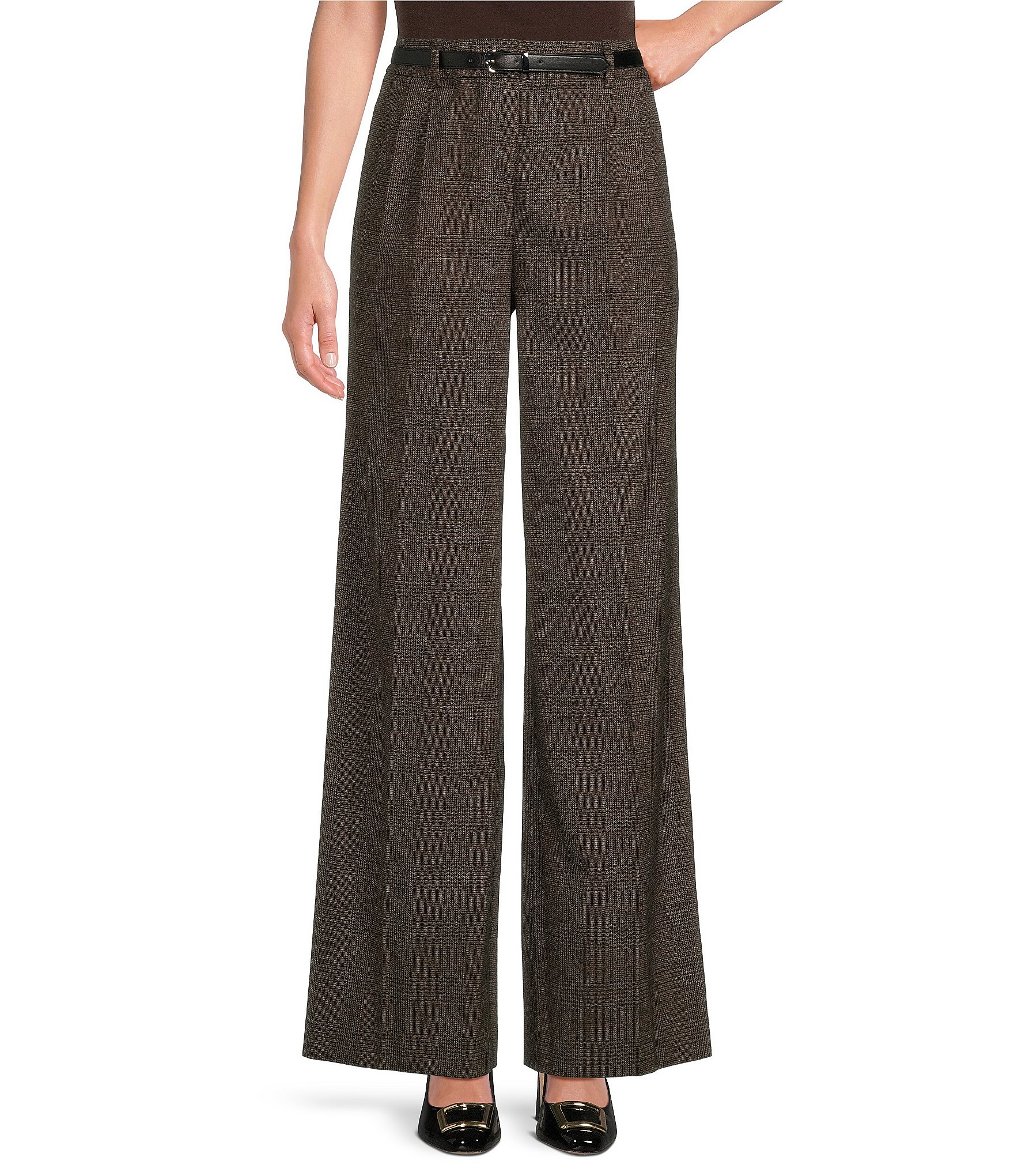 Calvin Klein Woven Plaid Print Belted Pleat Front Coordinating Pants ...