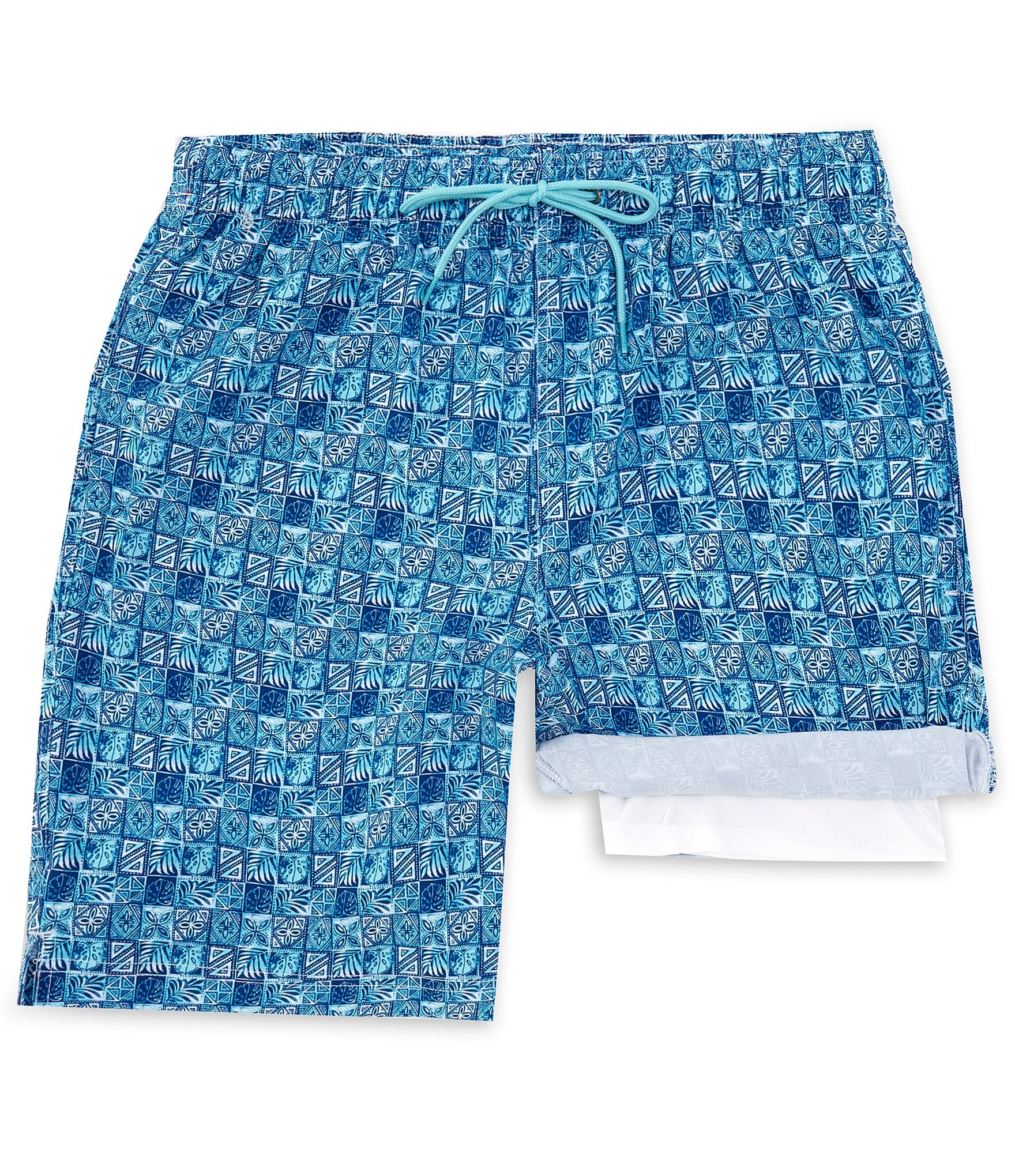 Caribbean Batik Geo 9#double; Inseam Swim Trunks