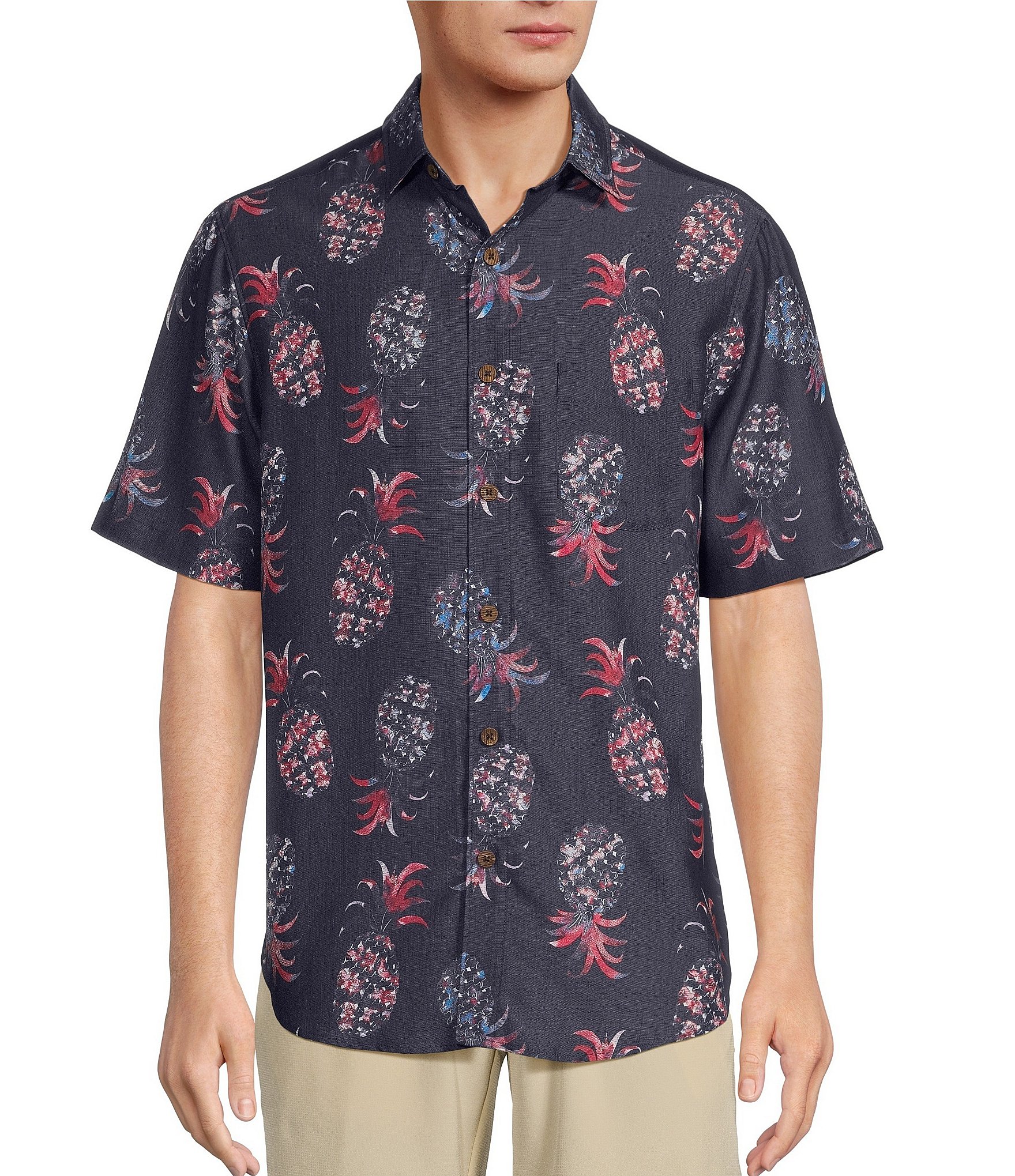 Caribbean Big & Tall Allover Print Short Sleeve Woven Shirt