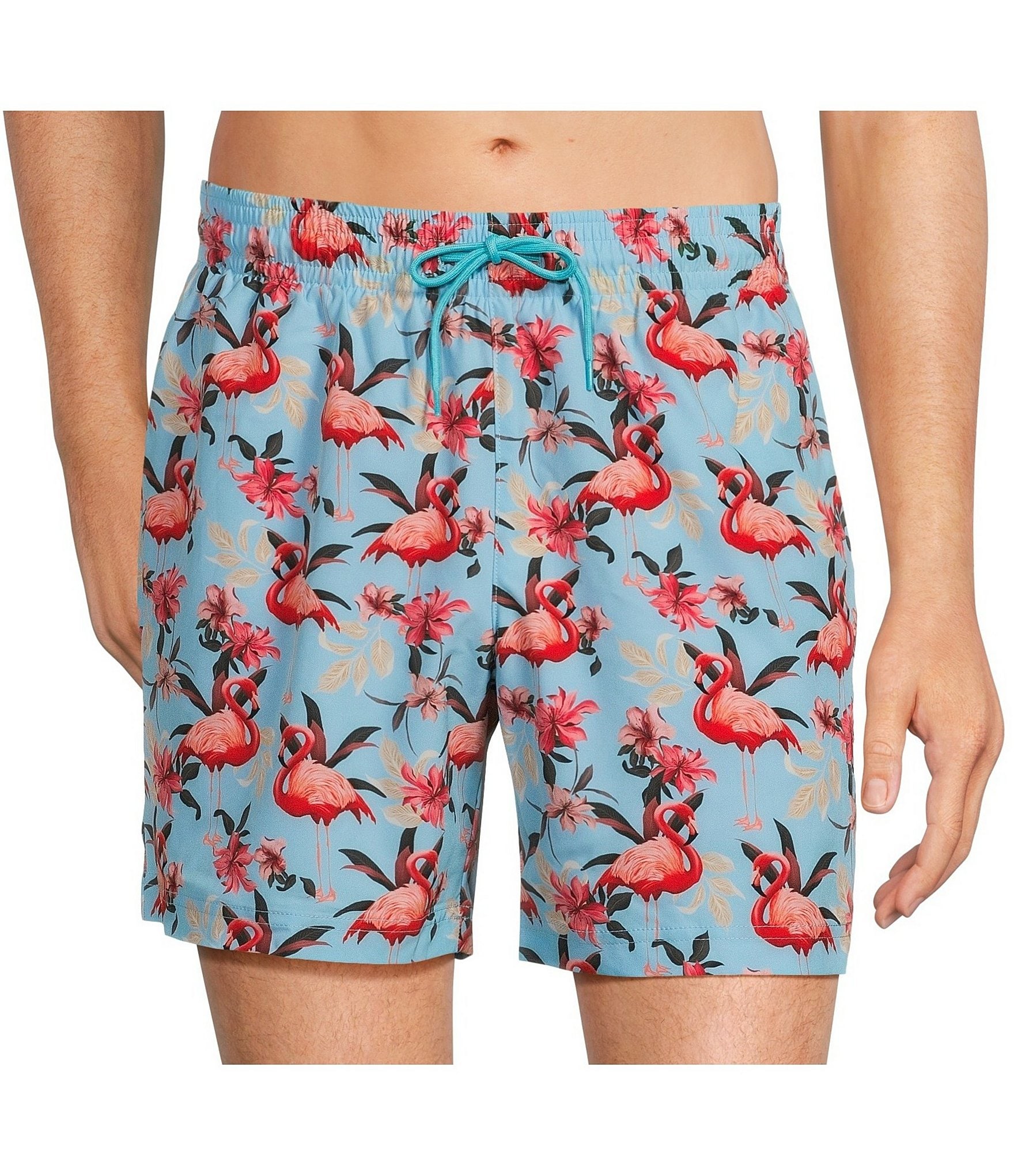 Caribbean Big & Tall Digital Flamingo 6#double; & 9#double; Inseam Swim Trunks