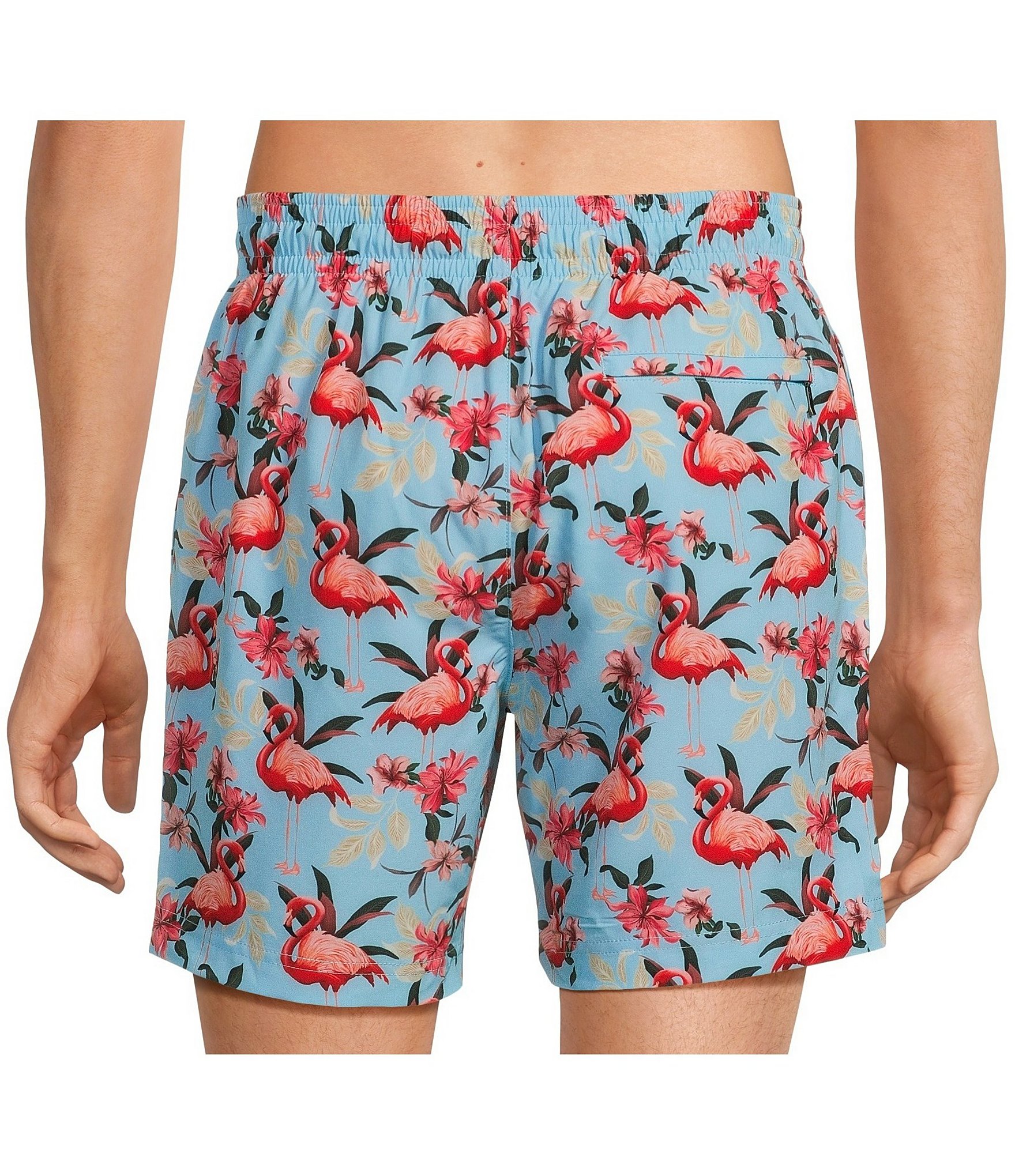 Caribbean Big & Tall Digital Flamingo 6#double; & 9#double; Inseam Swim Trunks