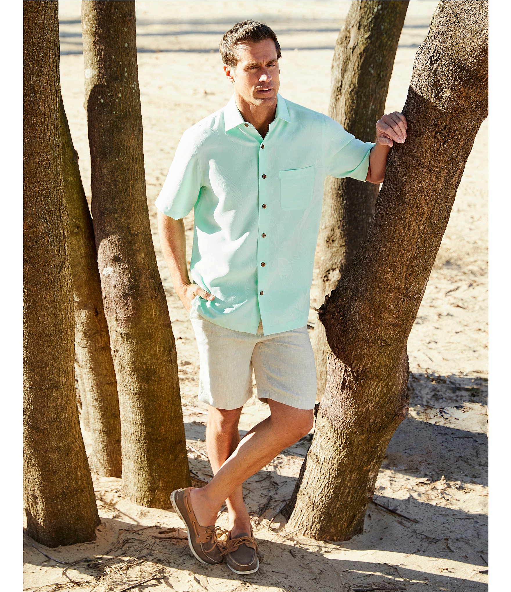 Caribbean Big & Tall Flat Front Linen 9#double; Shorts