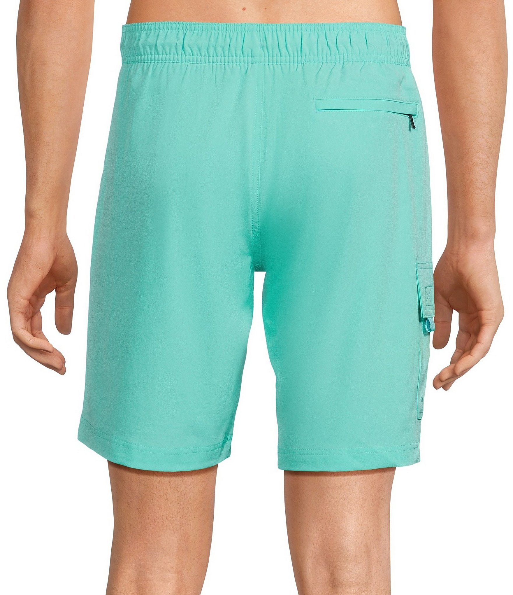 Caribbean Big & Tall Half Elastic Solid Cargo 9#double; and 11#double; Inseam Swim Trunks